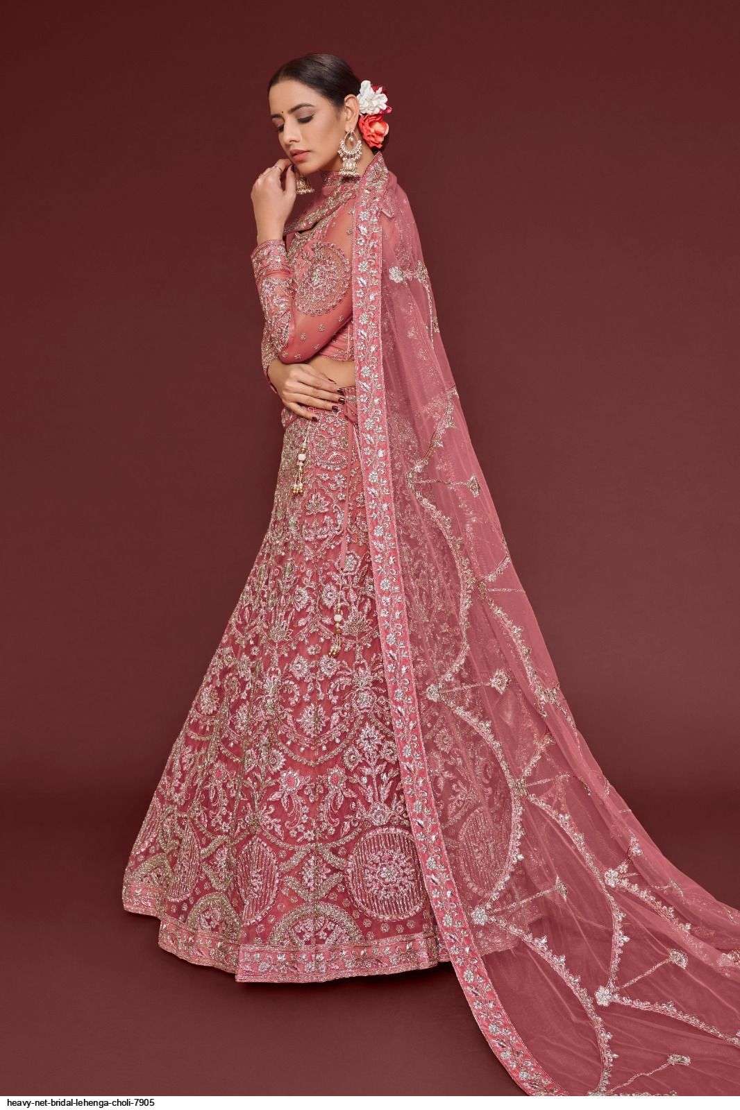 HEAVY NET BRIDAL PINK LEHENGA CHOLI 7905 Wholesale catalog