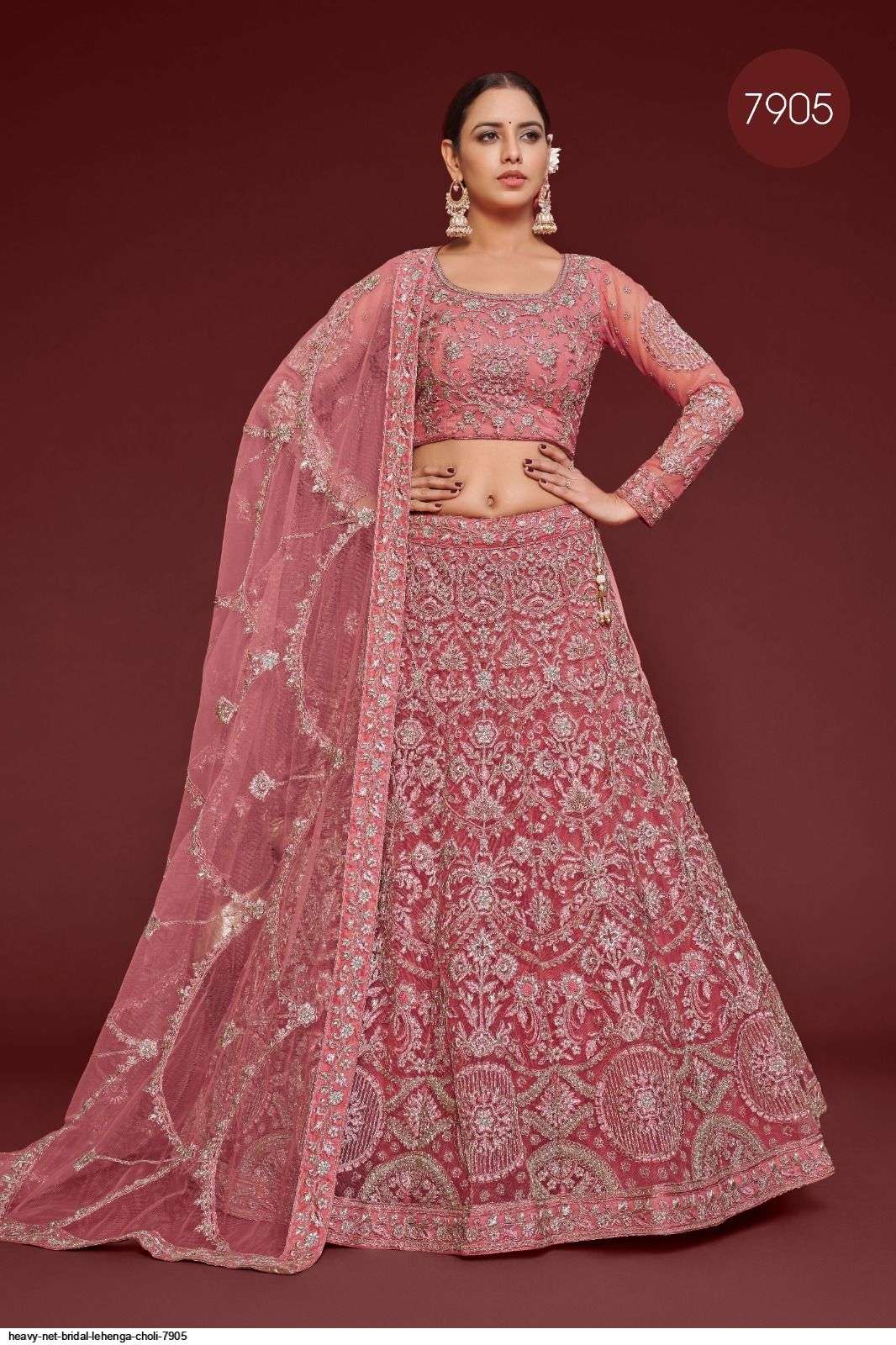 HEAVY NET BRIDAL PINK LEHENGA CHOLI 7905 Wholesale catalog