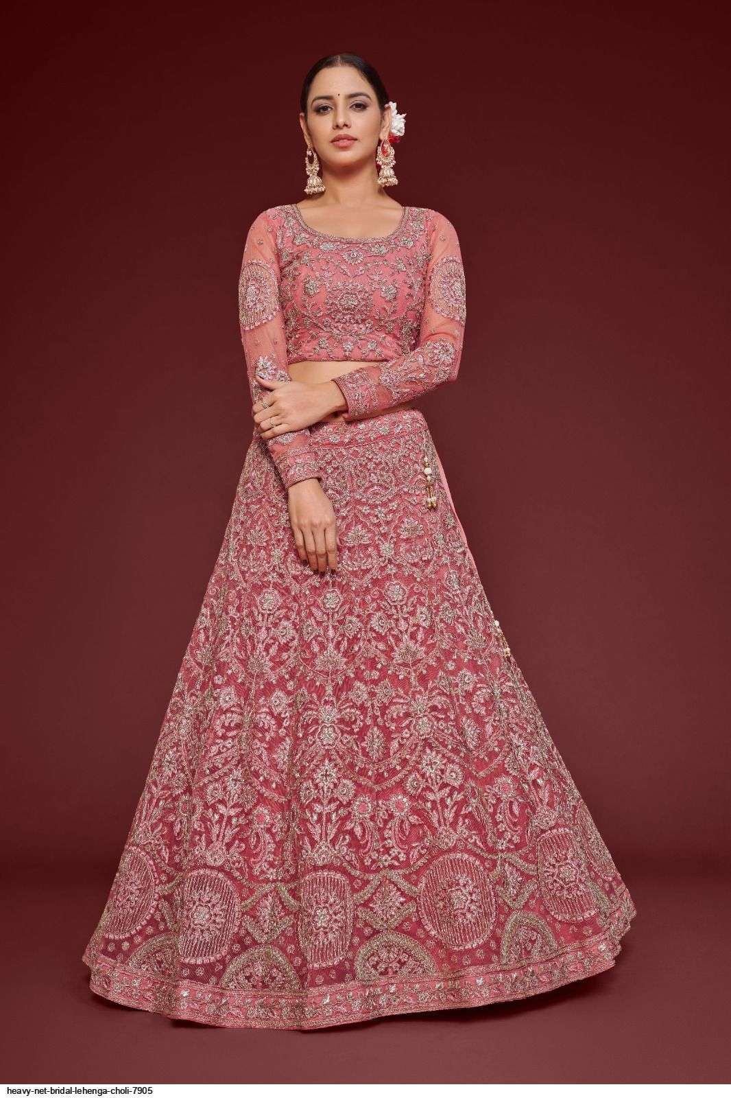 HEAVY NET BRIDAL PINK LEHENGA CHOLI 7905 Wholesale catalog