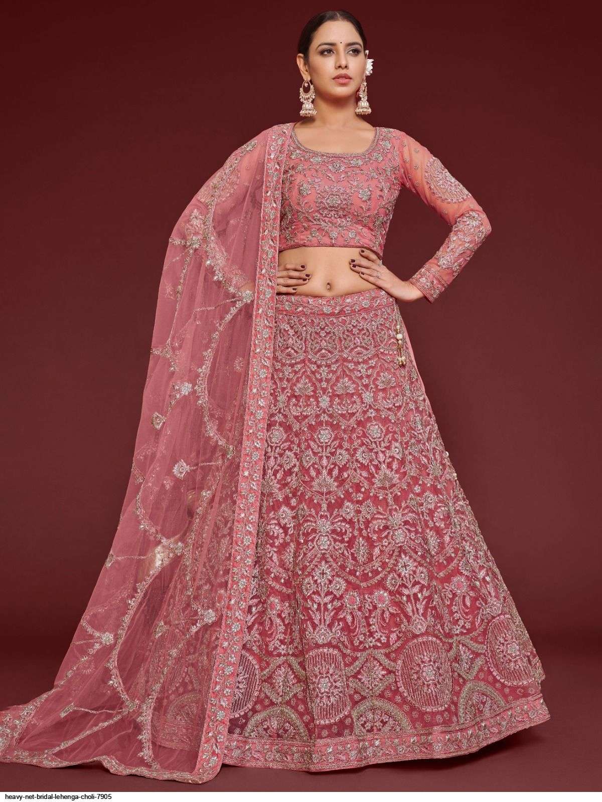 HEAVY NET BRIDAL PINK LEHENGA CHOLI 7905 Wholesale catalog