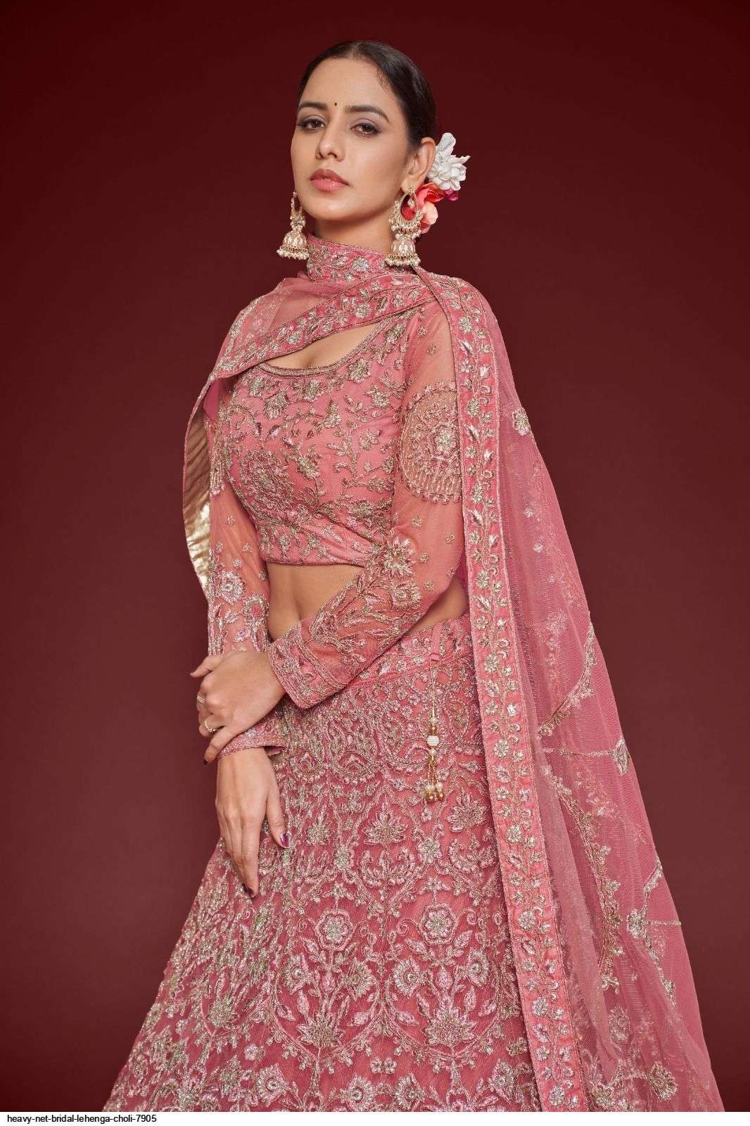 HEAVY NET BRIDAL PINK LEHENGA CHOLI 7905 Wholesale catalog