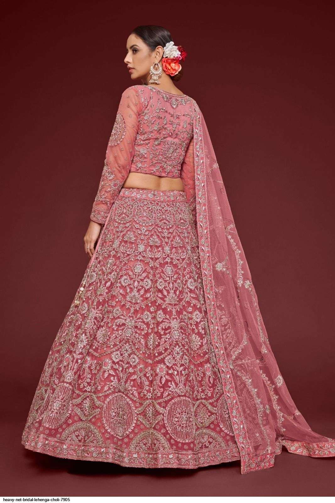 HEAVY NET BRIDAL PINK LEHENGA CHOLI 7905 Wholesale catalog