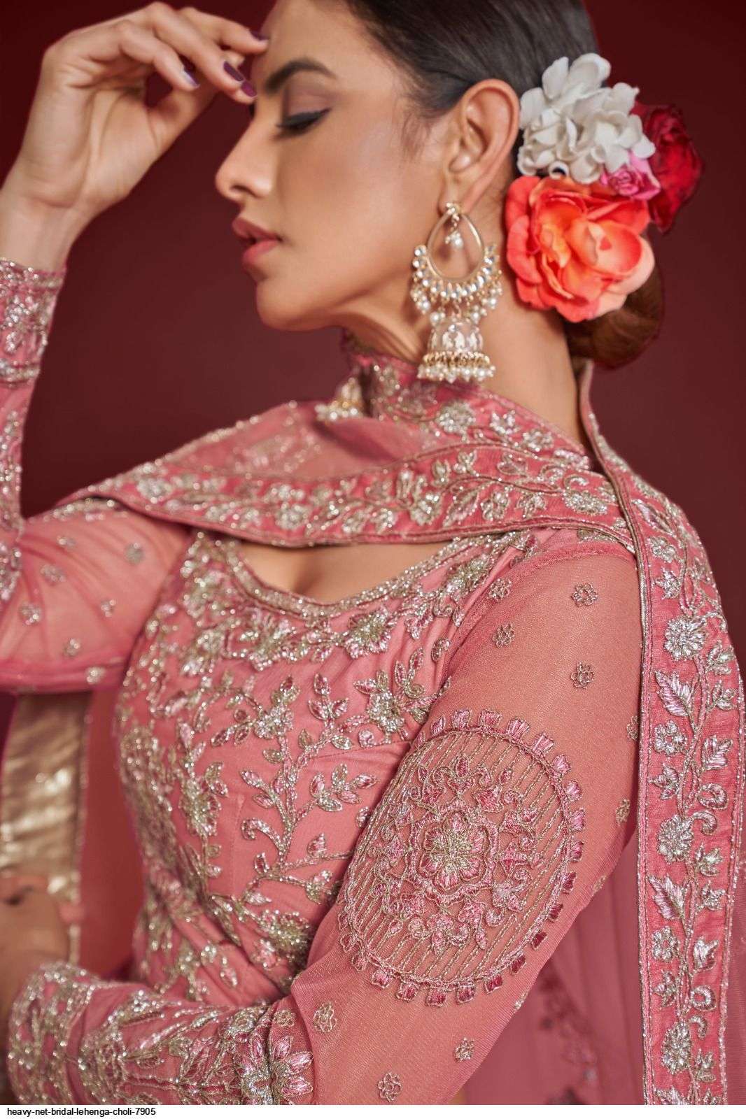 HEAVY NET BRIDAL PINK LEHENGA CHOLI 7905 Wholesale catalog