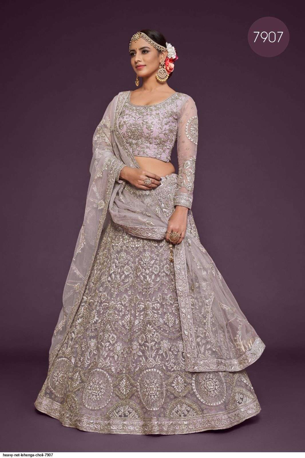 HEAVY NET LEHENGA CHOLI 7907 Wholesale catalog