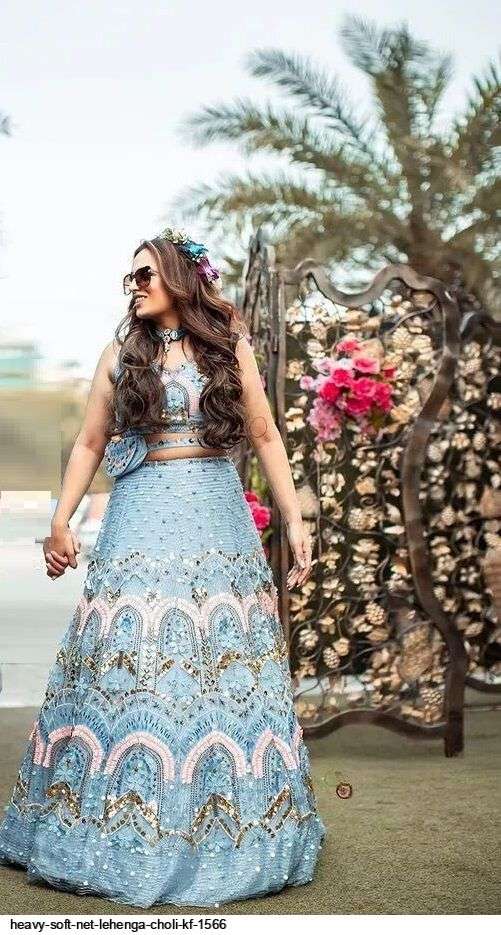HEAVY SOFT NET BLUE LEHENGA CHOLI KF 1566 Wholesale catalog