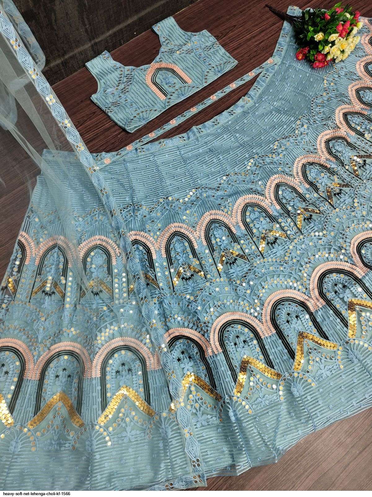 HEAVY SOFT NET BLUE LEHENGA CHOLI KF 1566 Wholesale catalog