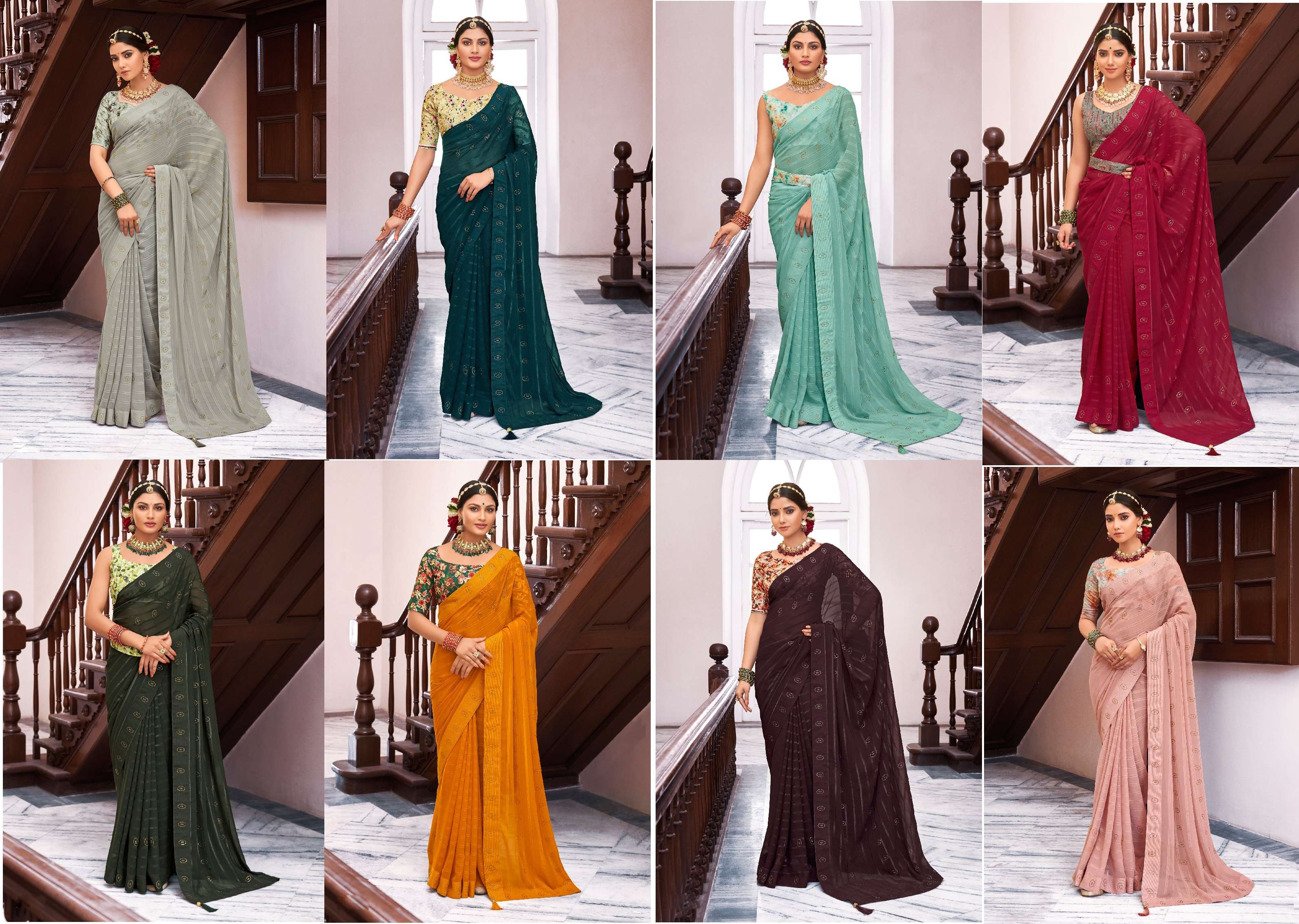 Juhi Vol 3 Swaroski Work Georgette Saree Wholesale catalog
