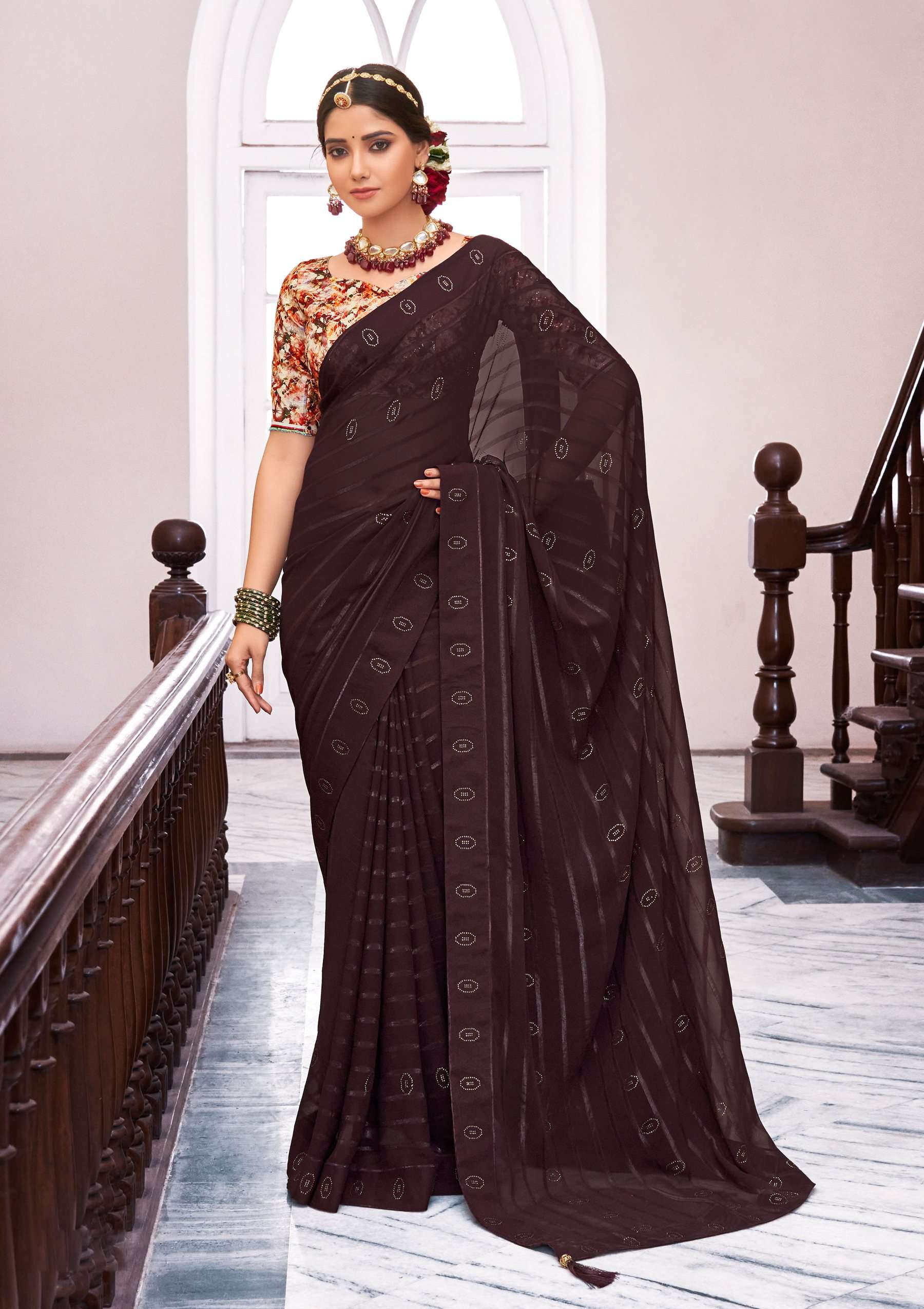 Juhi Vol 3 Swaroski Work Georgette Saree Wholesale catalog