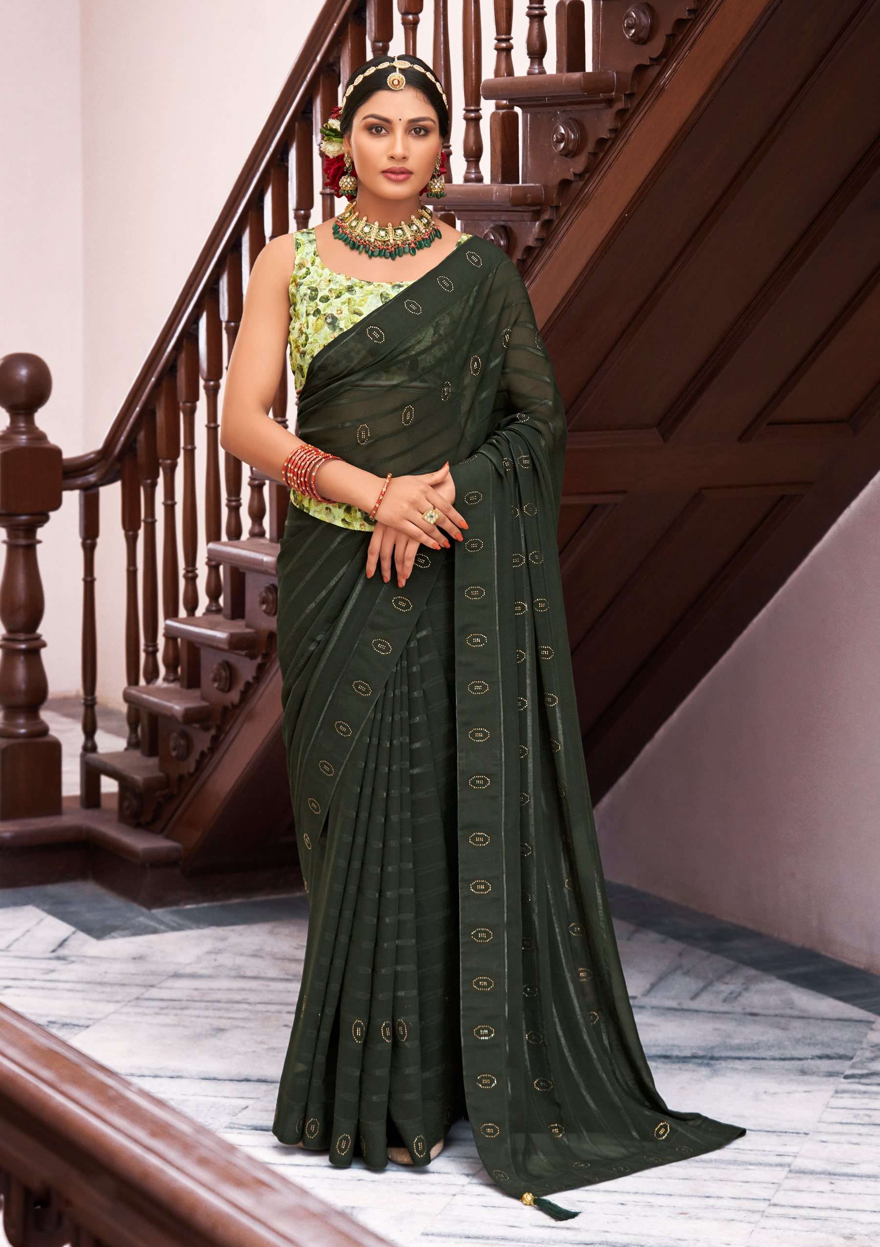 Juhi Vol 3 Swaroski Work Georgette Saree Wholesale catalog