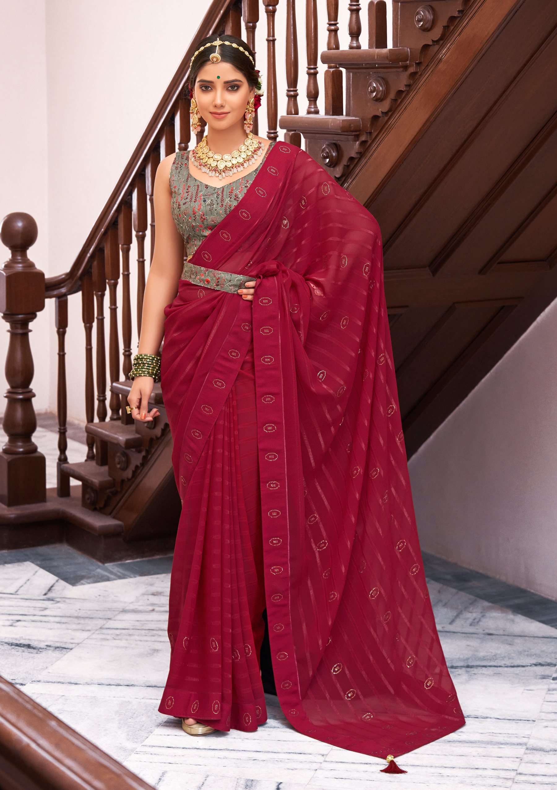 Juhi Vol 3 Swaroski Work Georgette Saree Wholesale catalog