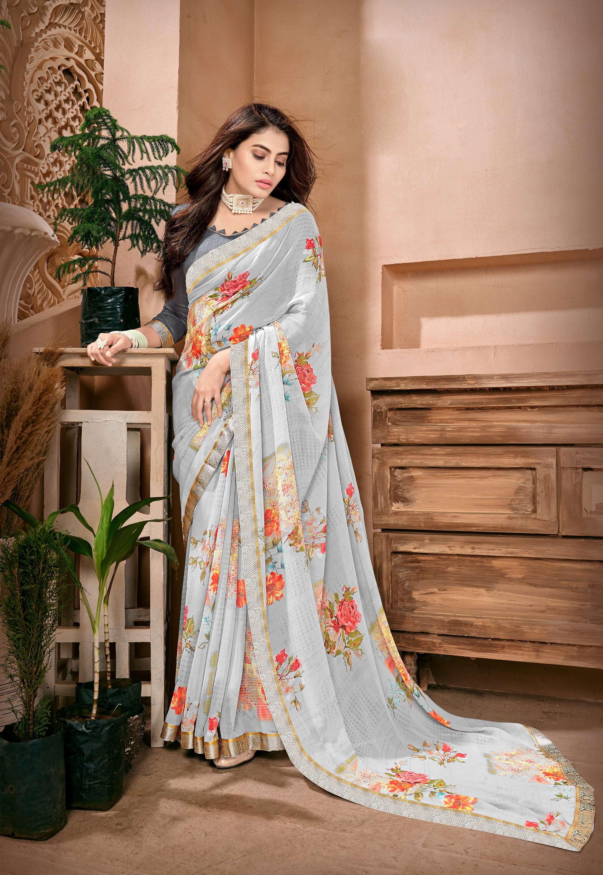 Jyoti S1602 Floral Printed Georgette Saree Wholesale catalog