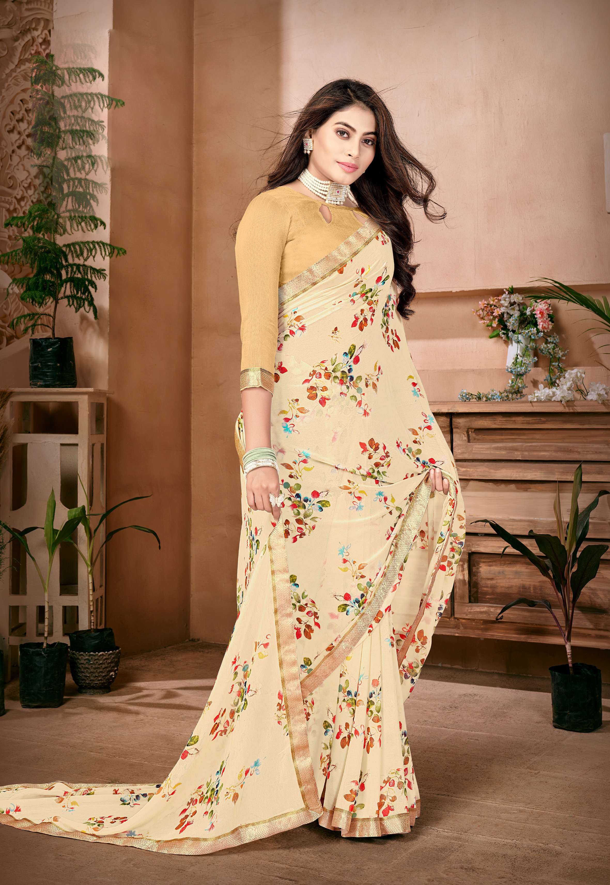 Jyoti S1602 Floral Printed Georgette Saree Wholesale catalog