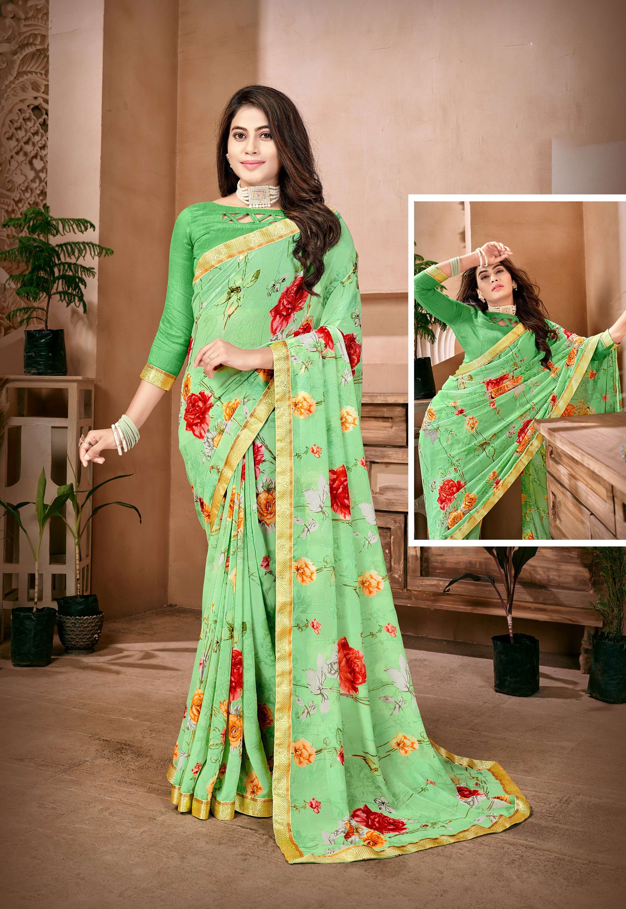 Jyoti S1602 Floral Printed Georgette Saree Wholesale catalog