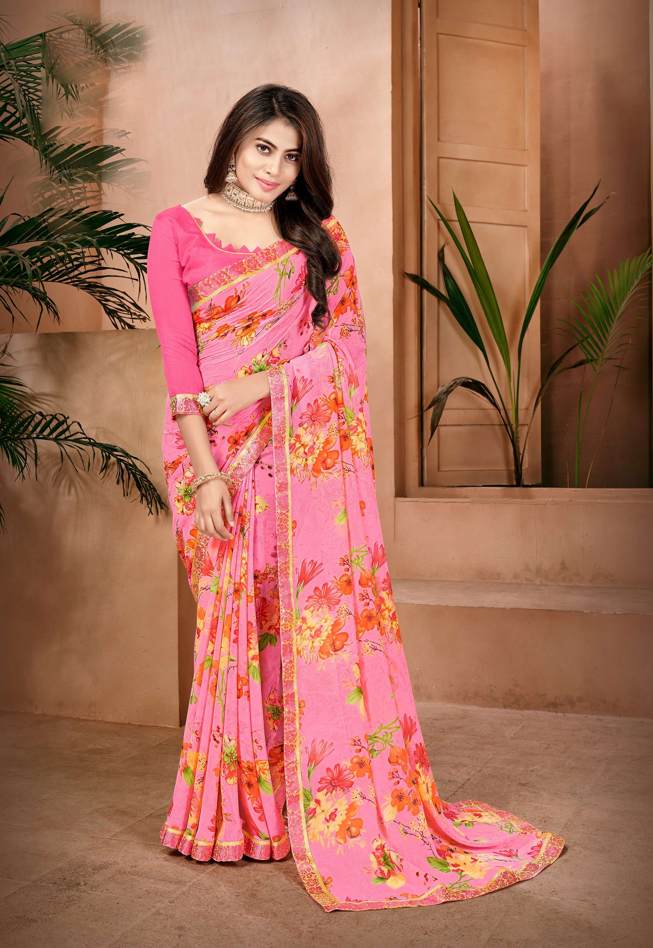Jyoti S1602 Floral Printed Georgette Saree Wholesale catalog