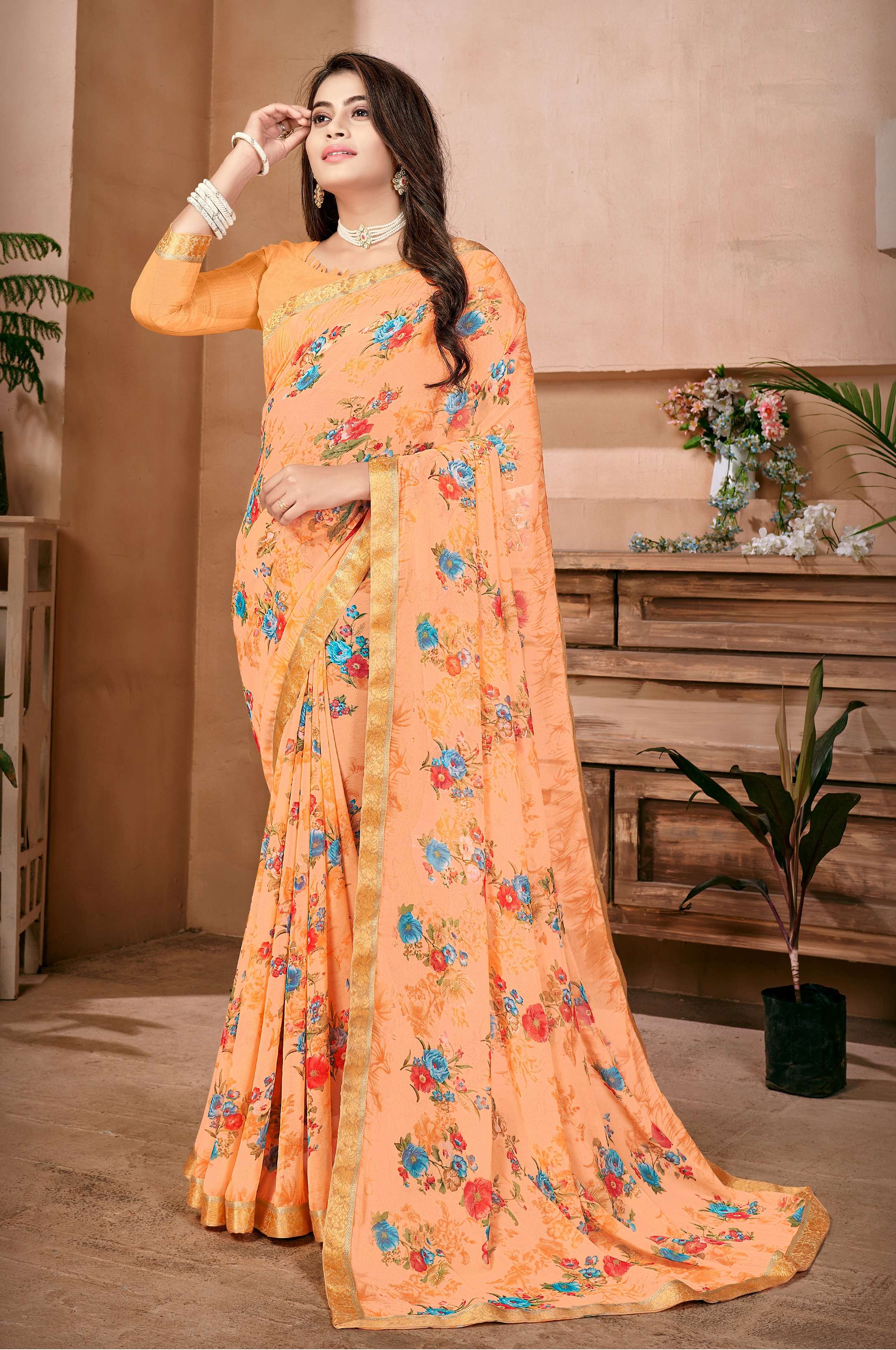 Jyoti S1602 Floral Printed Georgette Saree Wholesale catalog