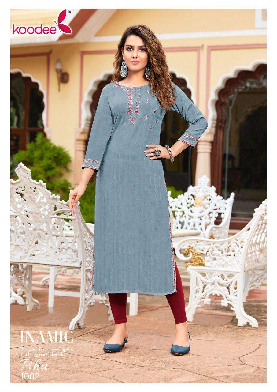 KOODEE Pihu-1 Kurti Fancy Viscose Stripe Wholesale catalog