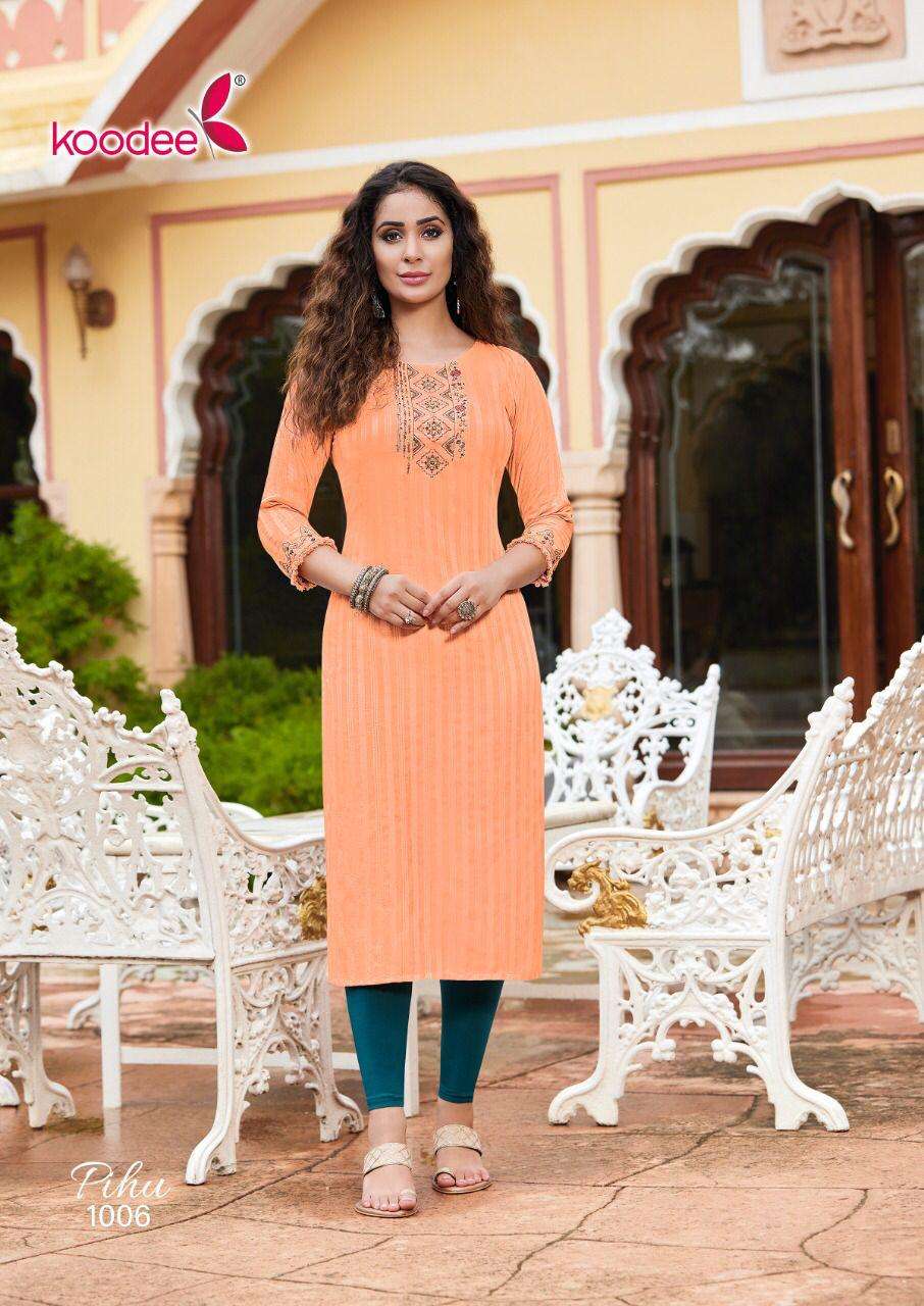 KOODEE Pihu-1 Kurti Fancy Viscose Stripe Wholesale catalog