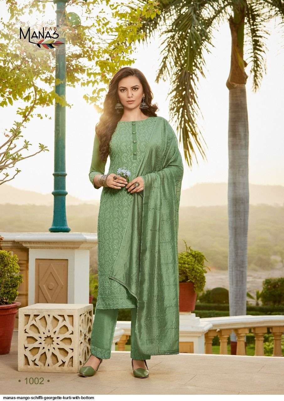 Mango schiffli Georgette Kurti Wholesale catalog