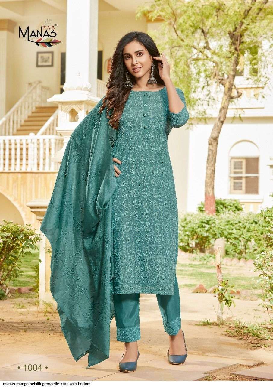 Mango schiffli Georgette Kurti Wholesale catalog