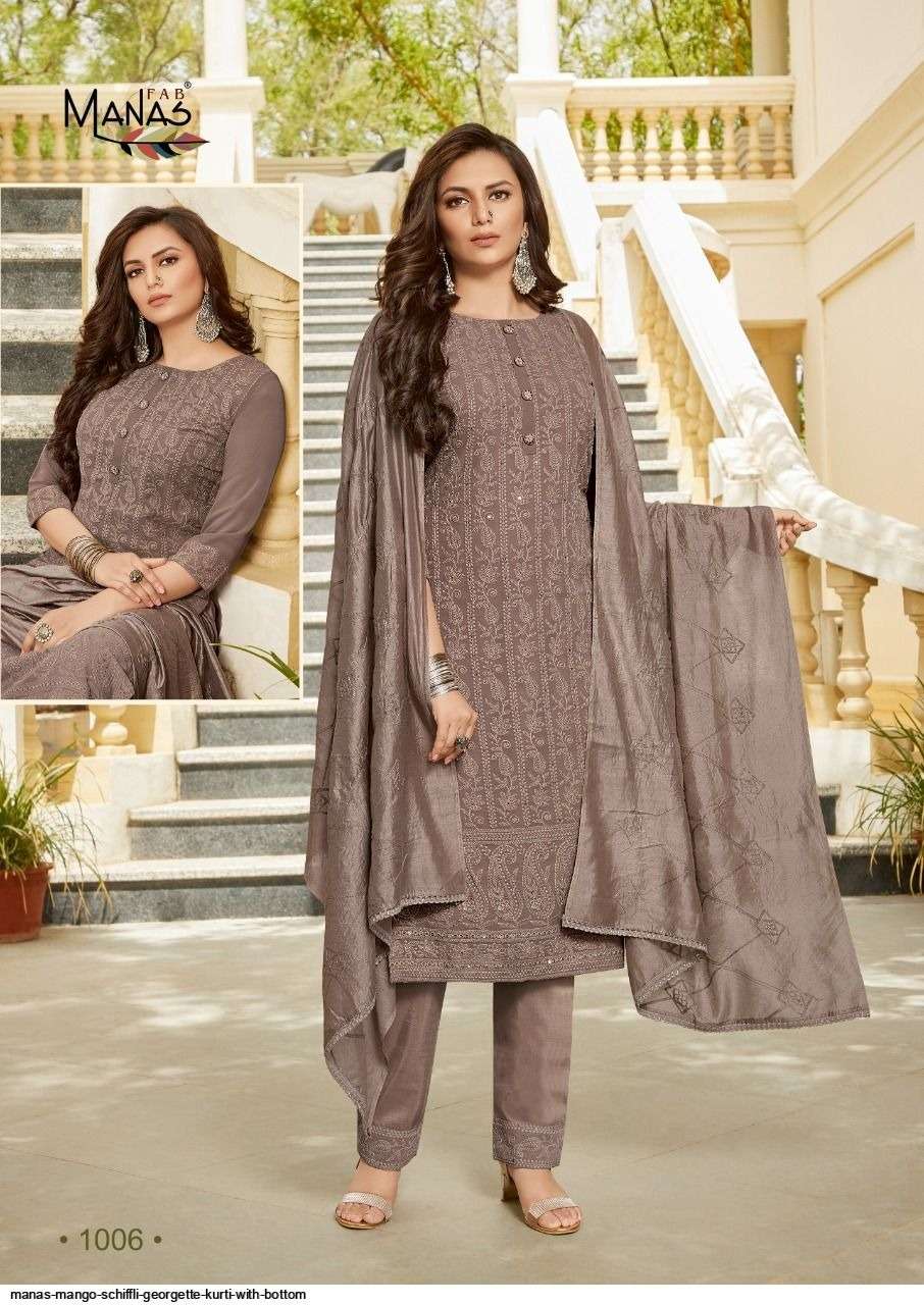 Mango schiffli Georgette Kurti Wholesale catalog