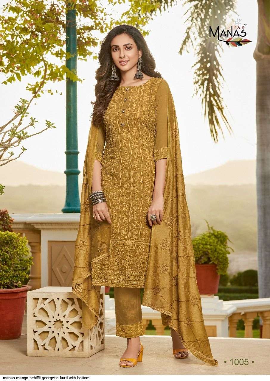 Mango schiffli Georgette Kurti Wholesale catalog
