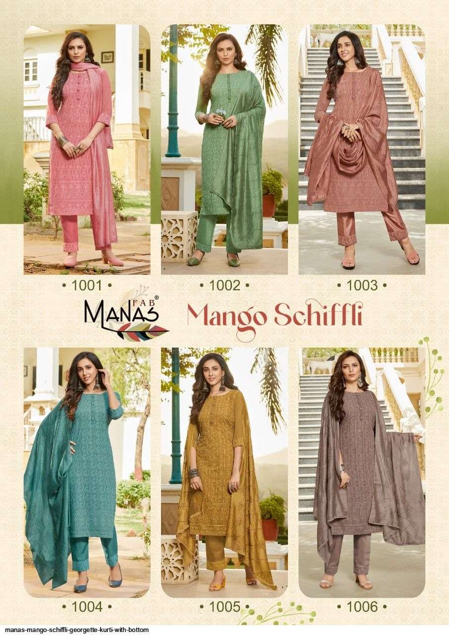 Mango schiffli Georgette Kurti Wholesale catalog