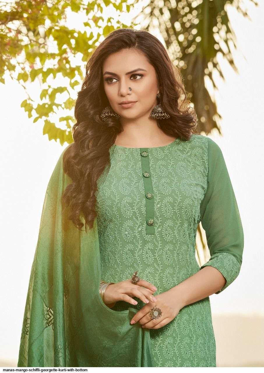 Mango schiffli Georgette Kurti Wholesale catalog
