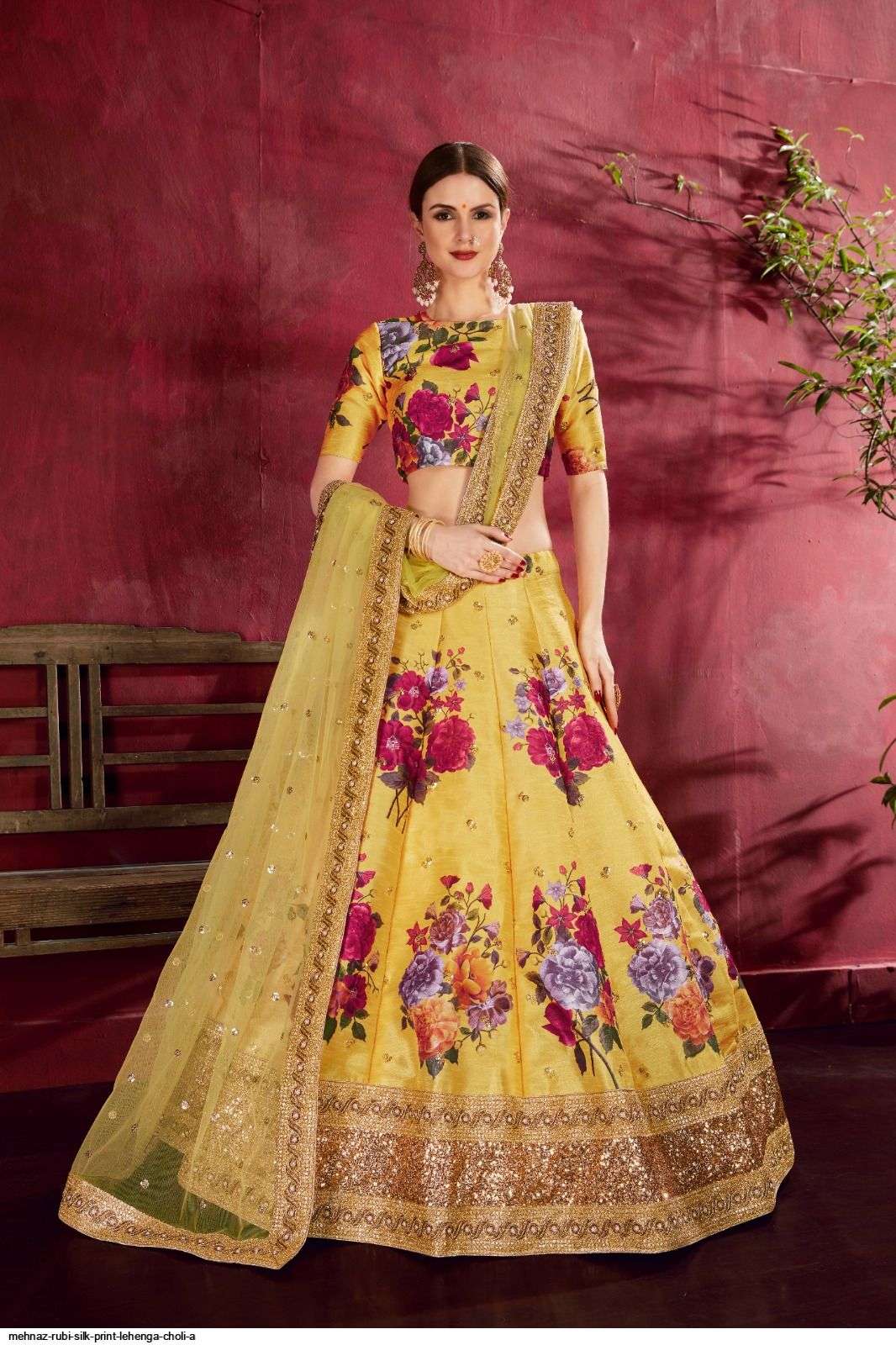 MEHNAZ RUBI SILK PRINT Yellow Party Wear LEHENGA CHOLI A Wholesale catalog