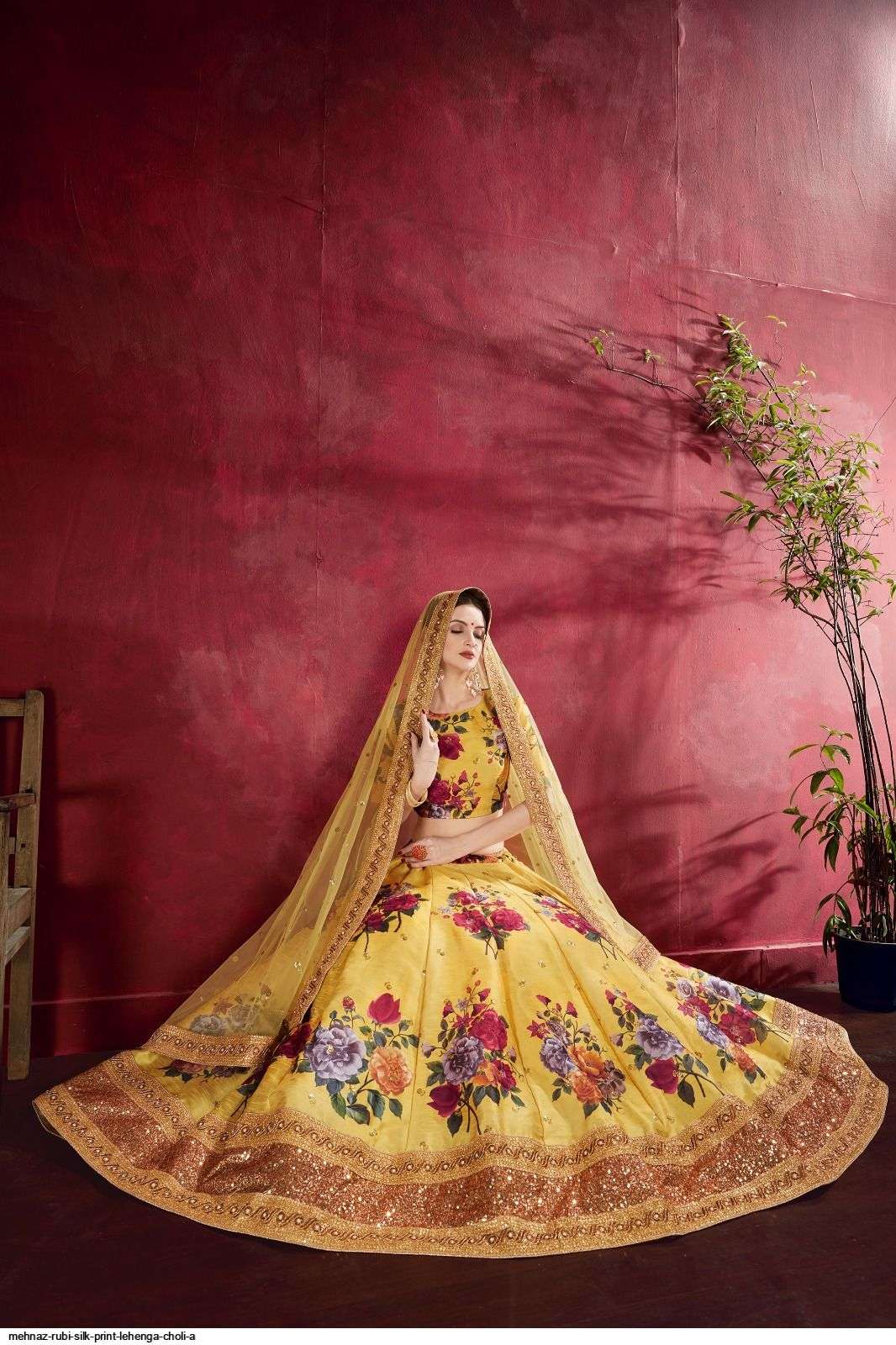 MEHNAZ RUBI SILK PRINT Yellow Party Wear LEHENGA CHOLI A Wholesale catalog