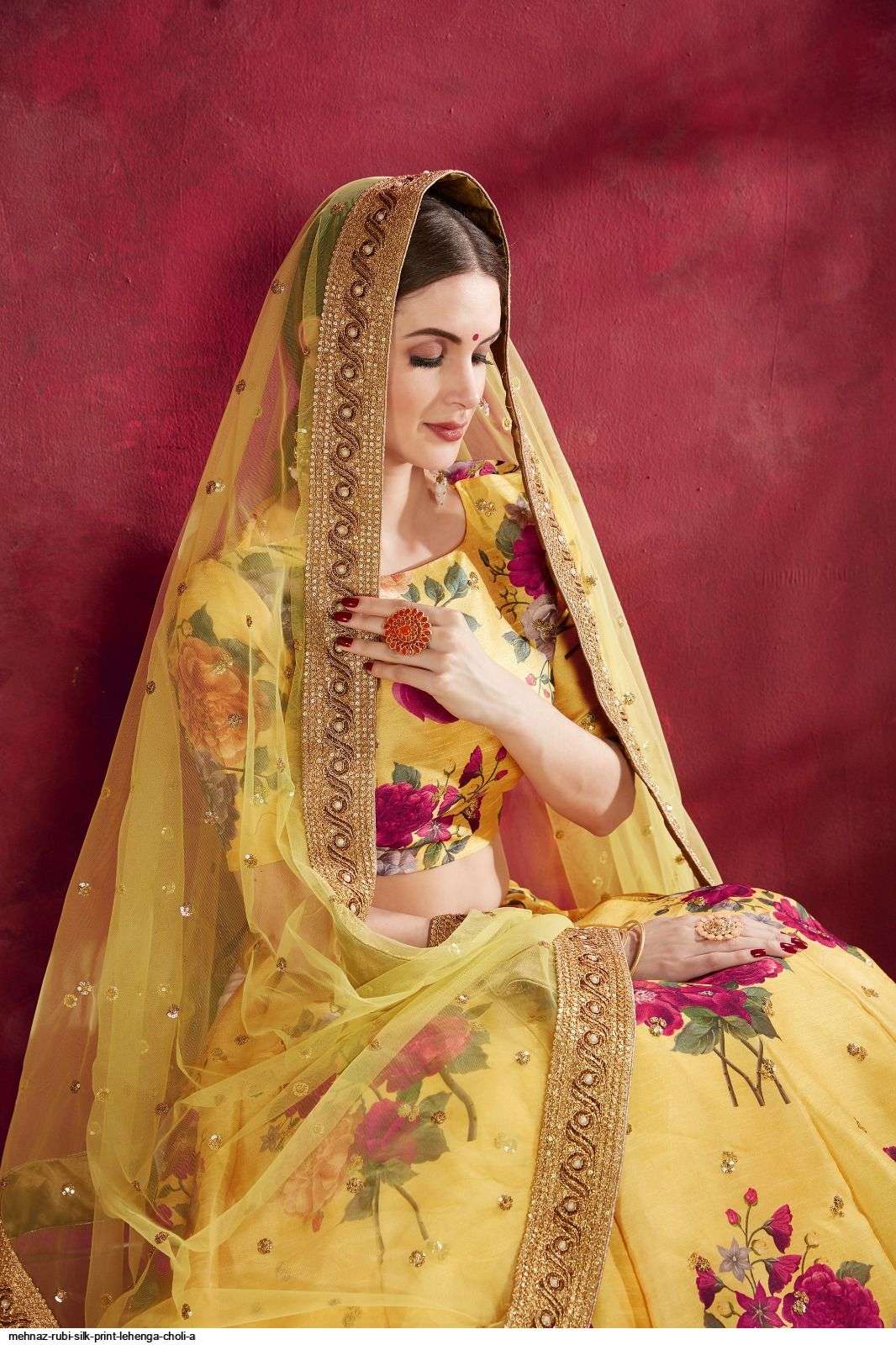 MEHNAZ RUBI SILK PRINT Yellow Party Wear LEHENGA CHOLI A Wholesale catalog