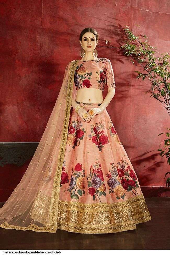 MEHNAZ RUBI SILK PRINT Cream Party Wear LEHENGA CHOLI B Wholesale catalog