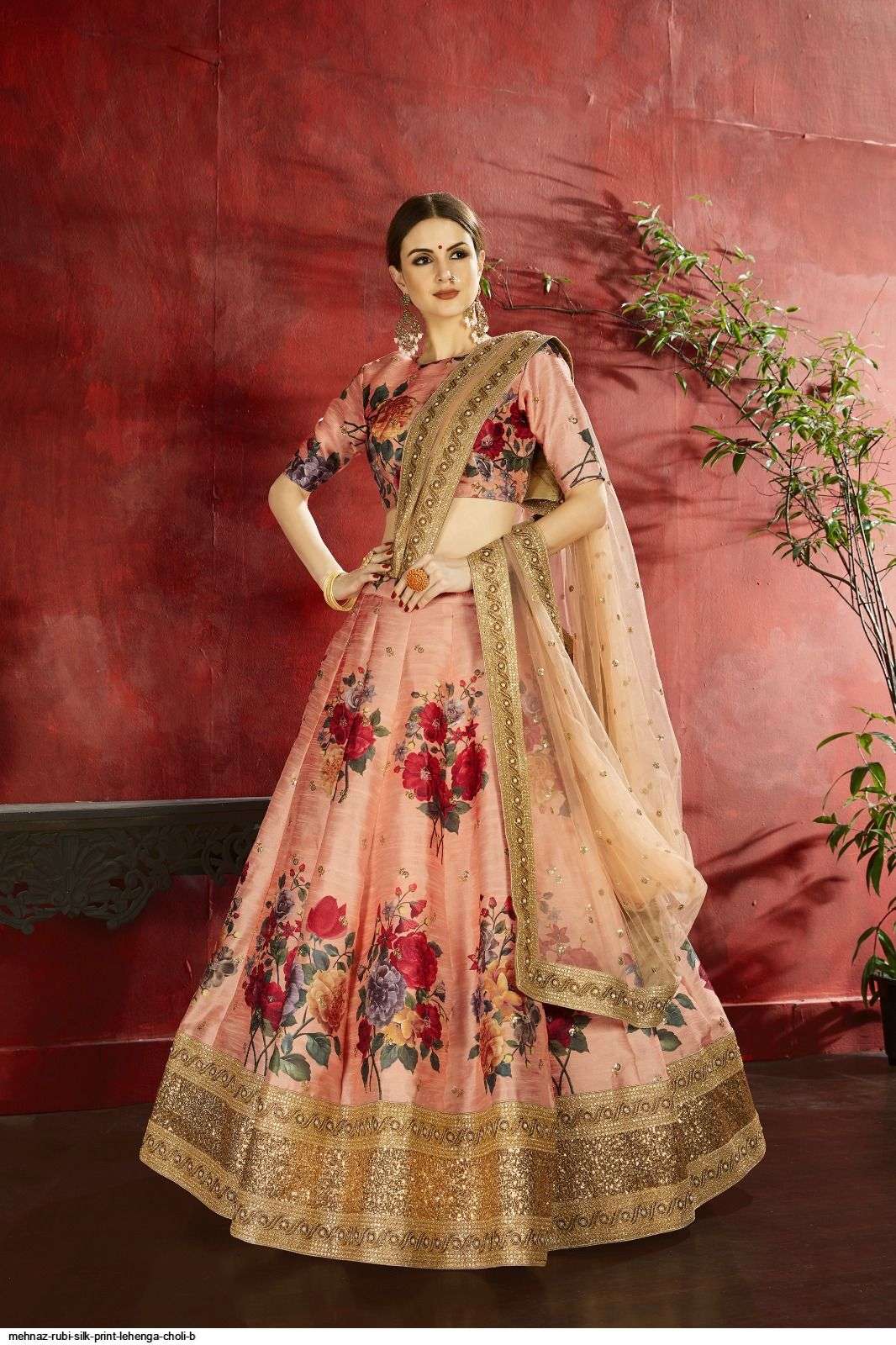 MEHNAZ RUBI SILK PRINT Cream Party Wear LEHENGA CHOLI B Wholesale catalog