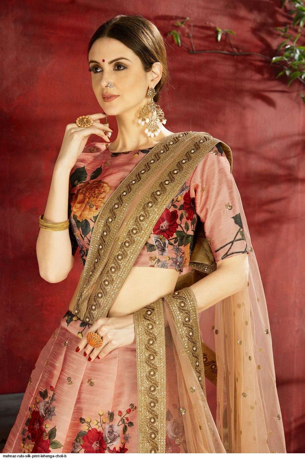 MEHNAZ RUBI SILK PRINT Cream Party Wear LEHENGA CHOLI B Wholesale catalog