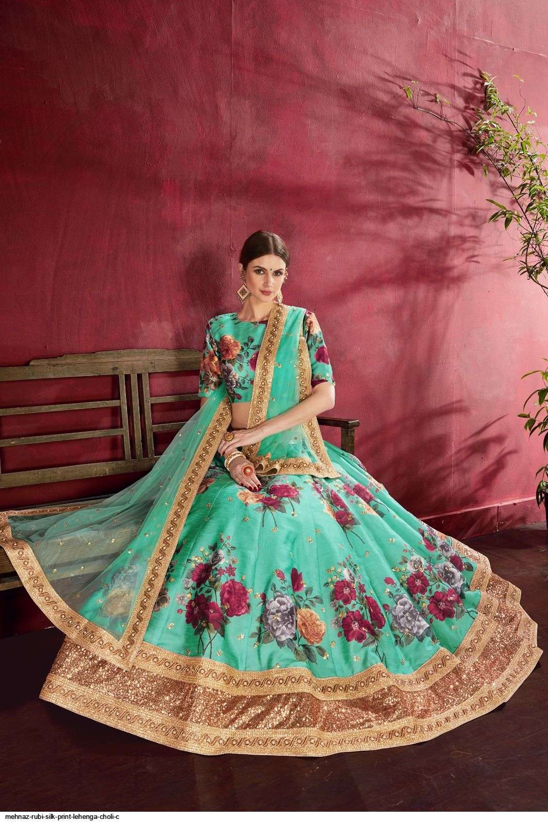 MEHNAZ RUBI SILK PRINT Sky Blue Party Wear LEHENGA CHOLI C Wholesale catalog