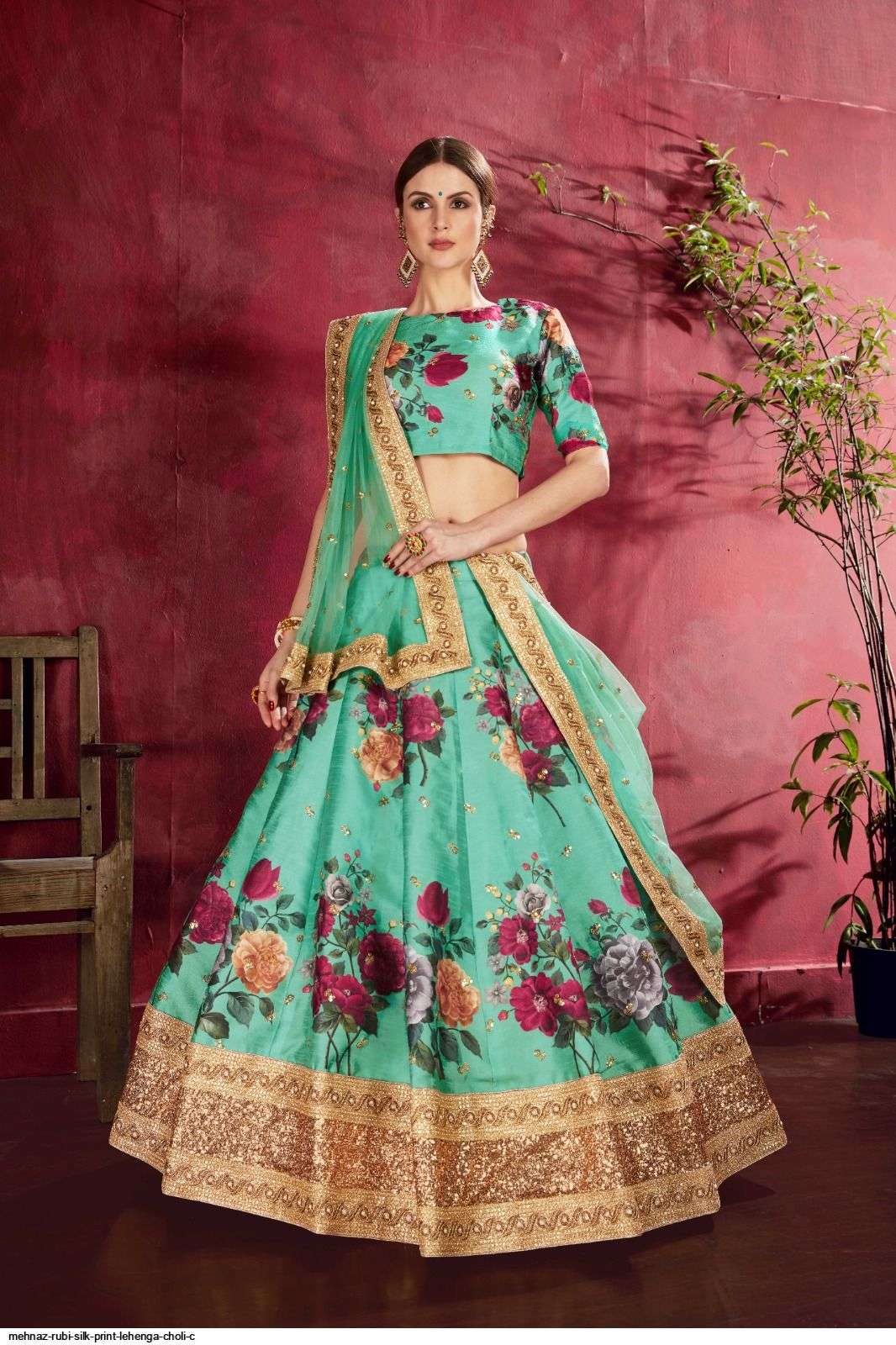 MEHNAZ RUBI SILK PRINT Sky Blue Party Wear LEHENGA CHOLI C Wholesale catalog