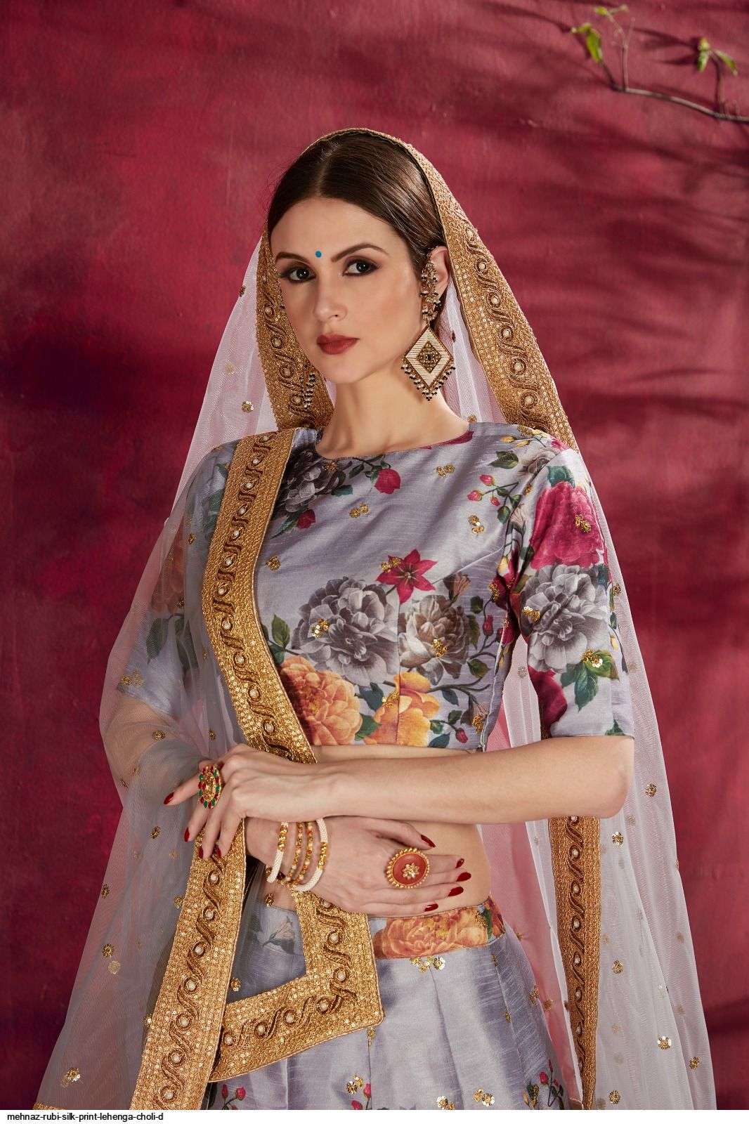 MEHNAZ RUBI SILK PRINT Gray Party Wear LEHENGA CHOLI D Wholesale catalog