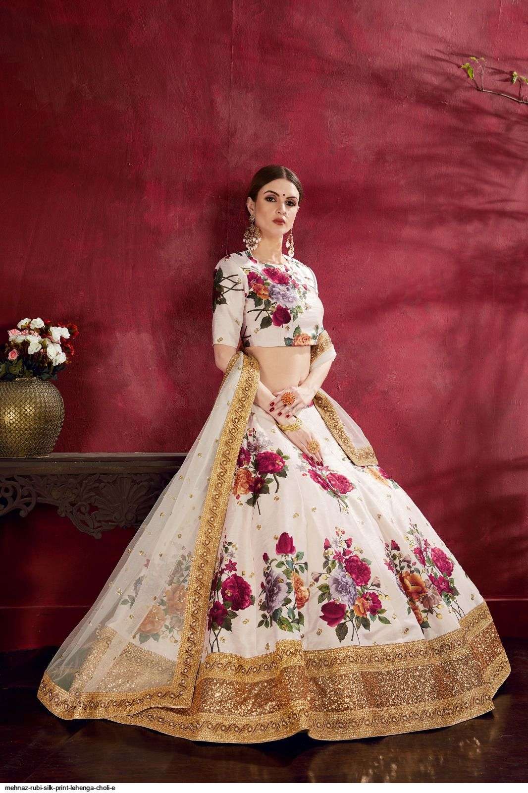MEHNAZ RUBI SILK PRINT Pink Party Wear LEHENGA CHOLI E Wholesale catalog
