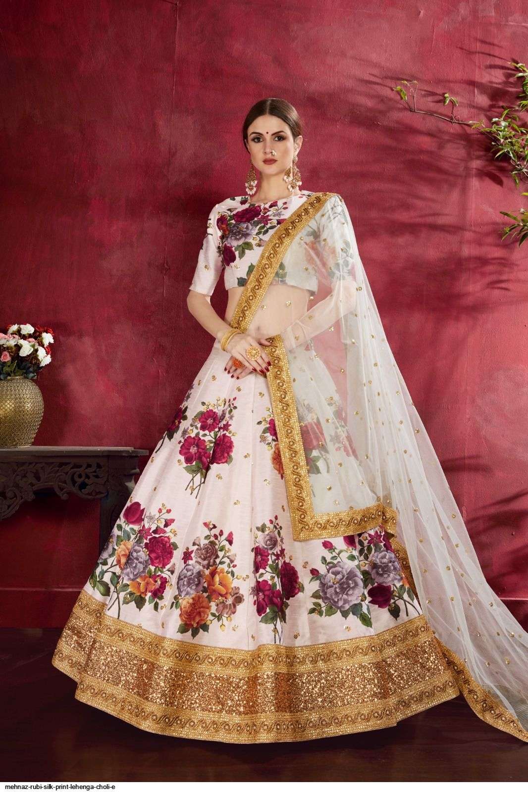 MEHNAZ RUBI SILK PRINT Pink Party Wear LEHENGA CHOLI E Wholesale catalog