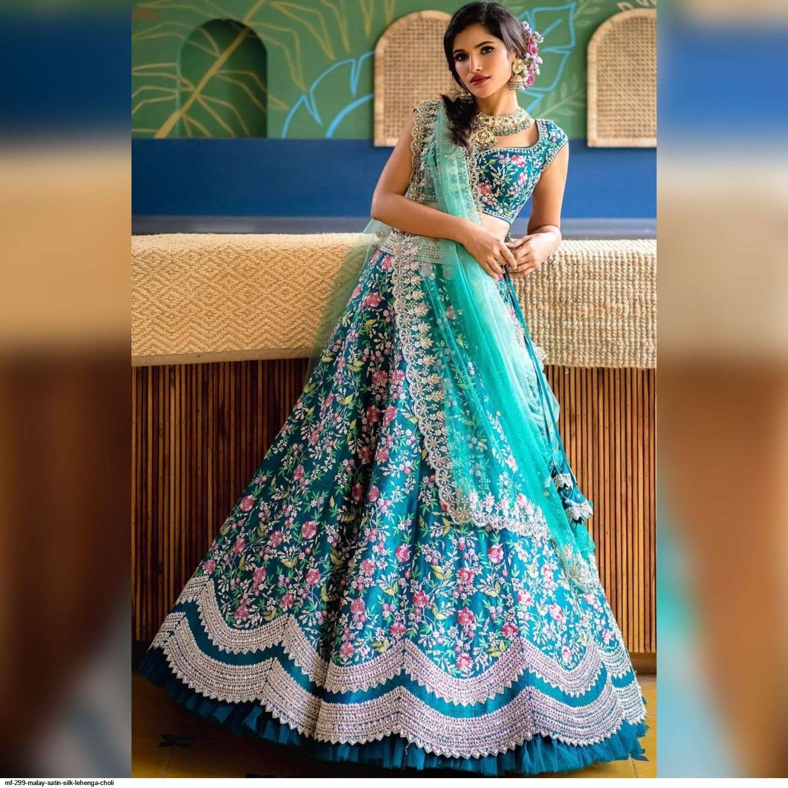 MF 299 MALAY SATIN SILK LEHENGA CHOLI Wholesale catalog