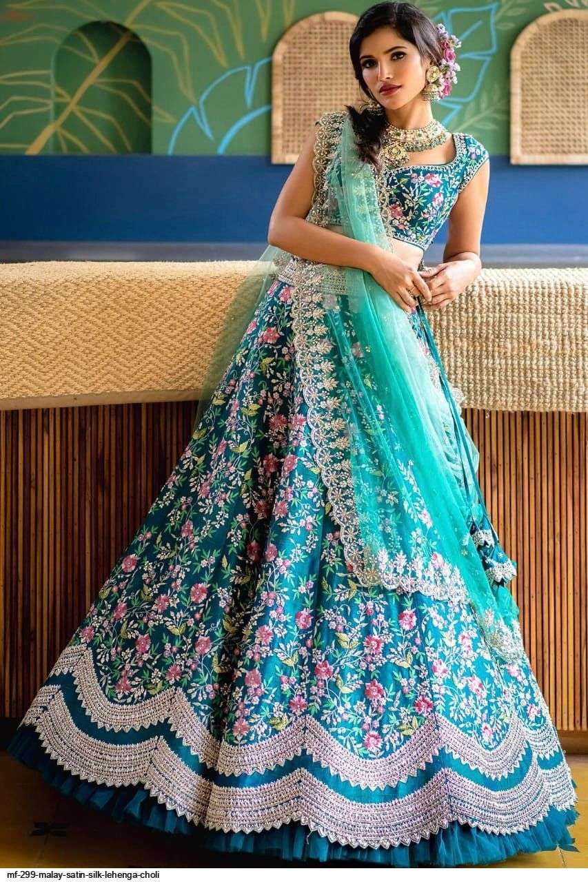 MF 299 MALAY SATIN SILK LEHENGA CHOLI Wholesale catalog
