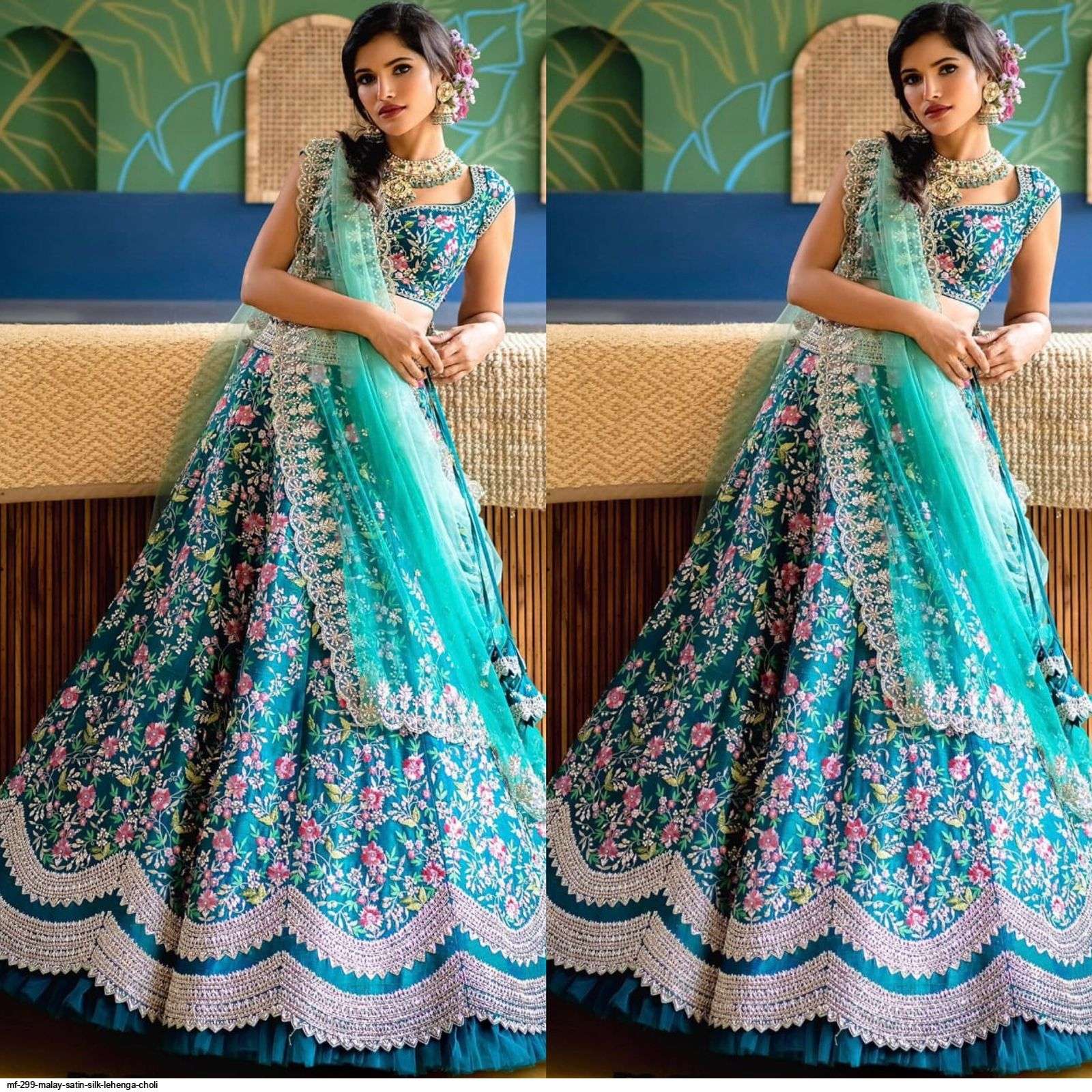 MF 299 MALAY SATIN SILK LEHENGA CHOLI Wholesale catalog