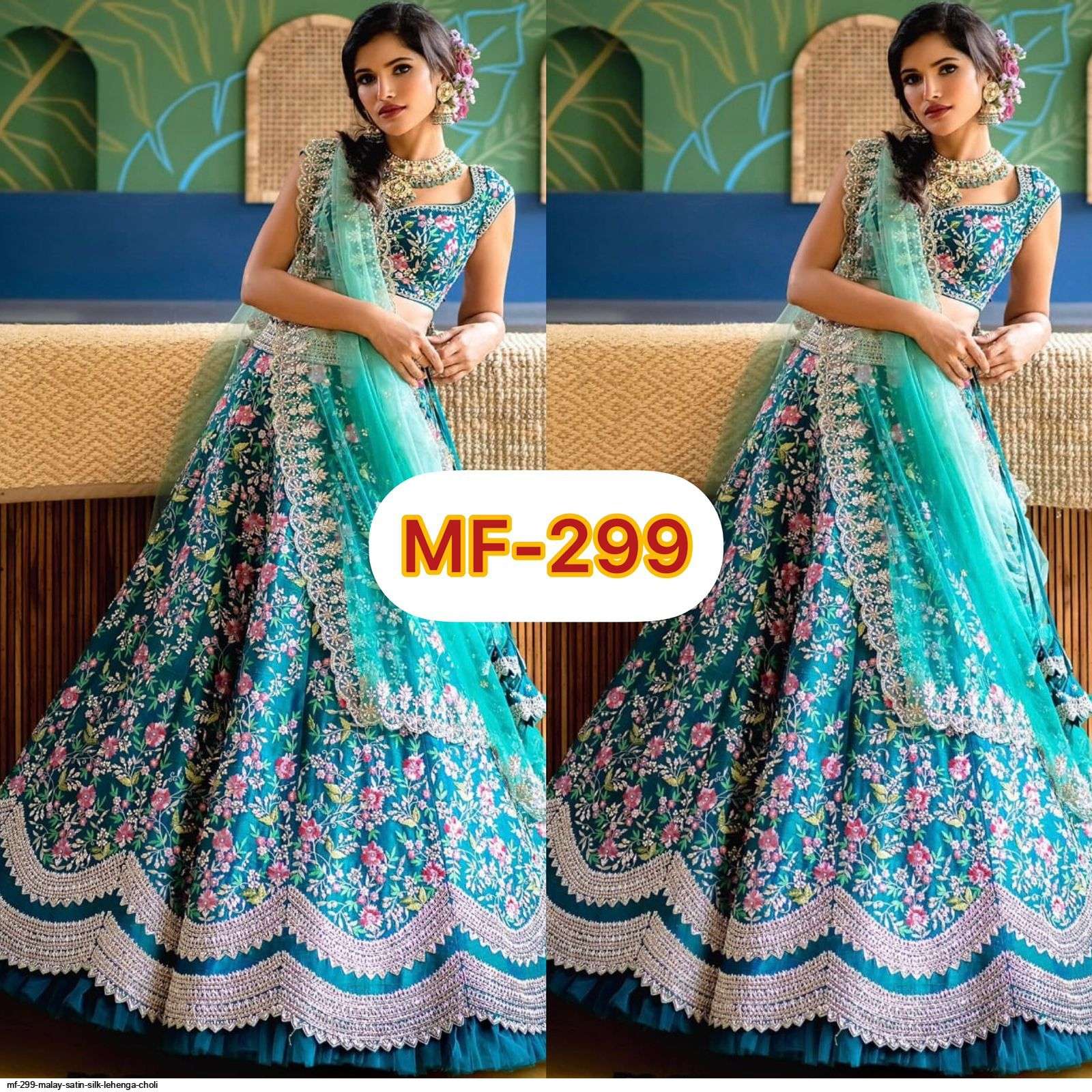 MF 299 MALAY SATIN SILK LEHENGA CHOLI Wholesale catalog