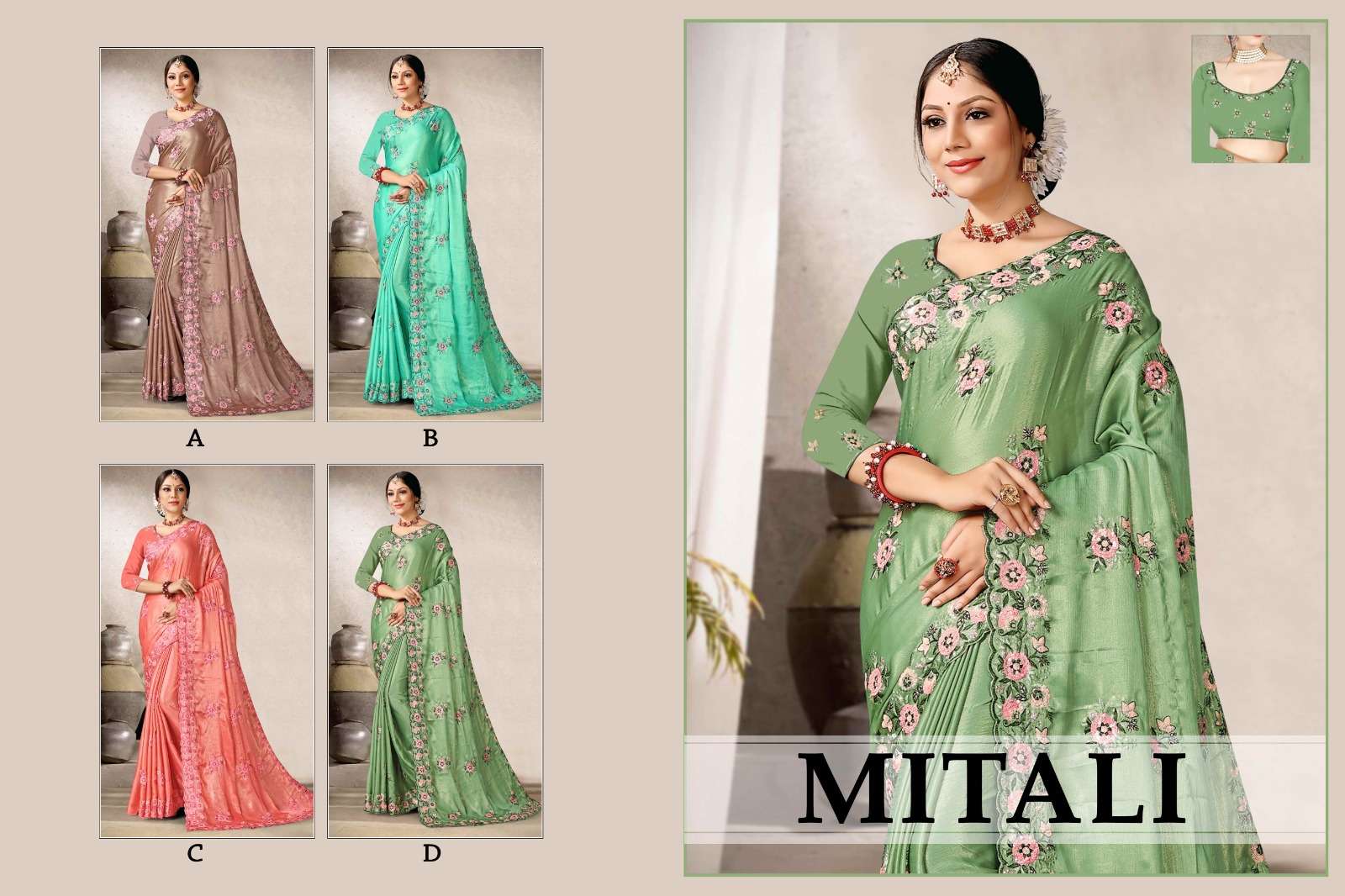 MITALI BY RANJNA SAREES  FANCY FABRICS EMBROIDERY WORK  DESIGNER SAREES COLLECTION