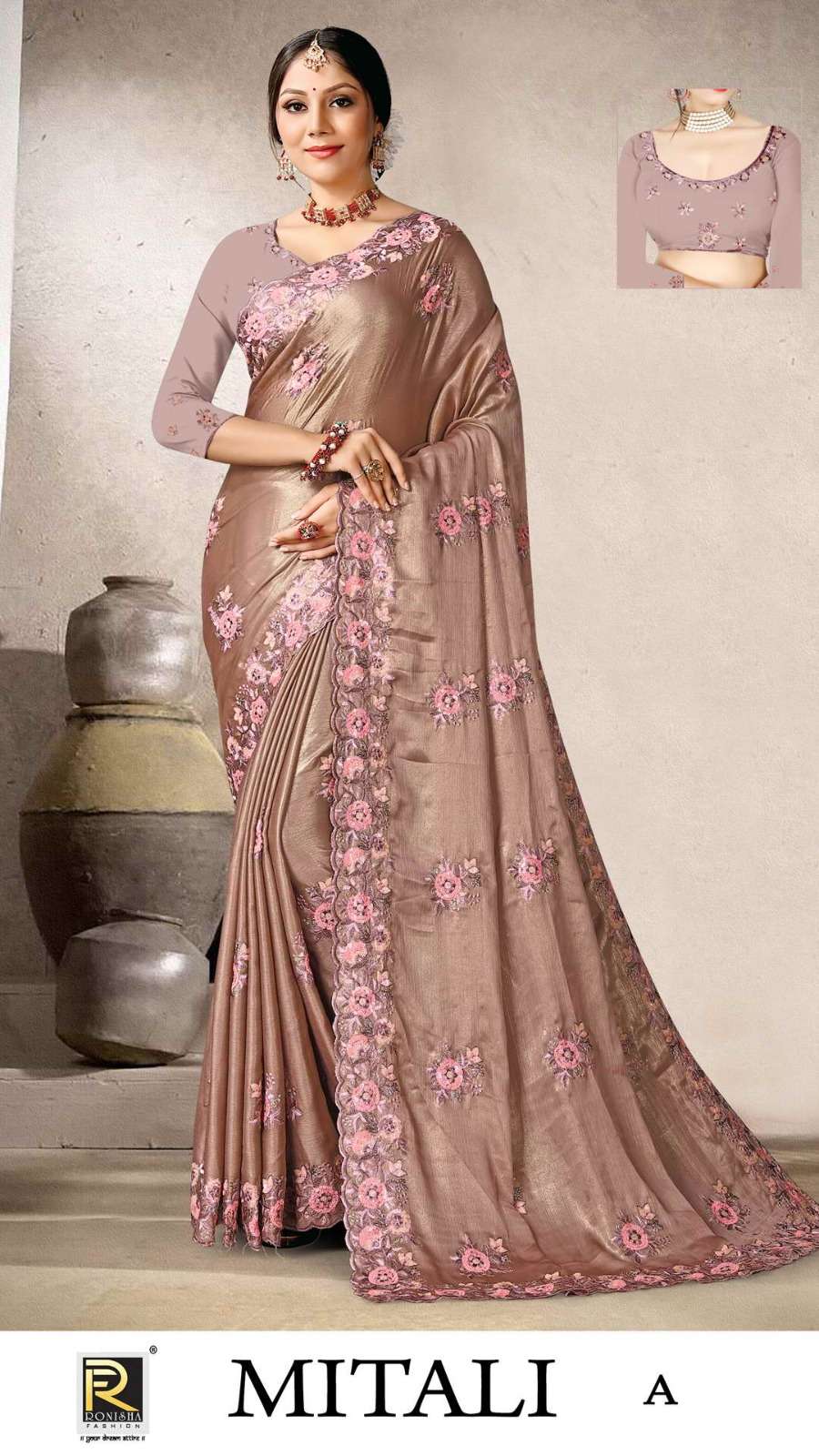 MITALI BY RANJNA SAREES  FANCY FABRICS EMBROIDERY WORK  DESIGNER SAREES COLLECTION