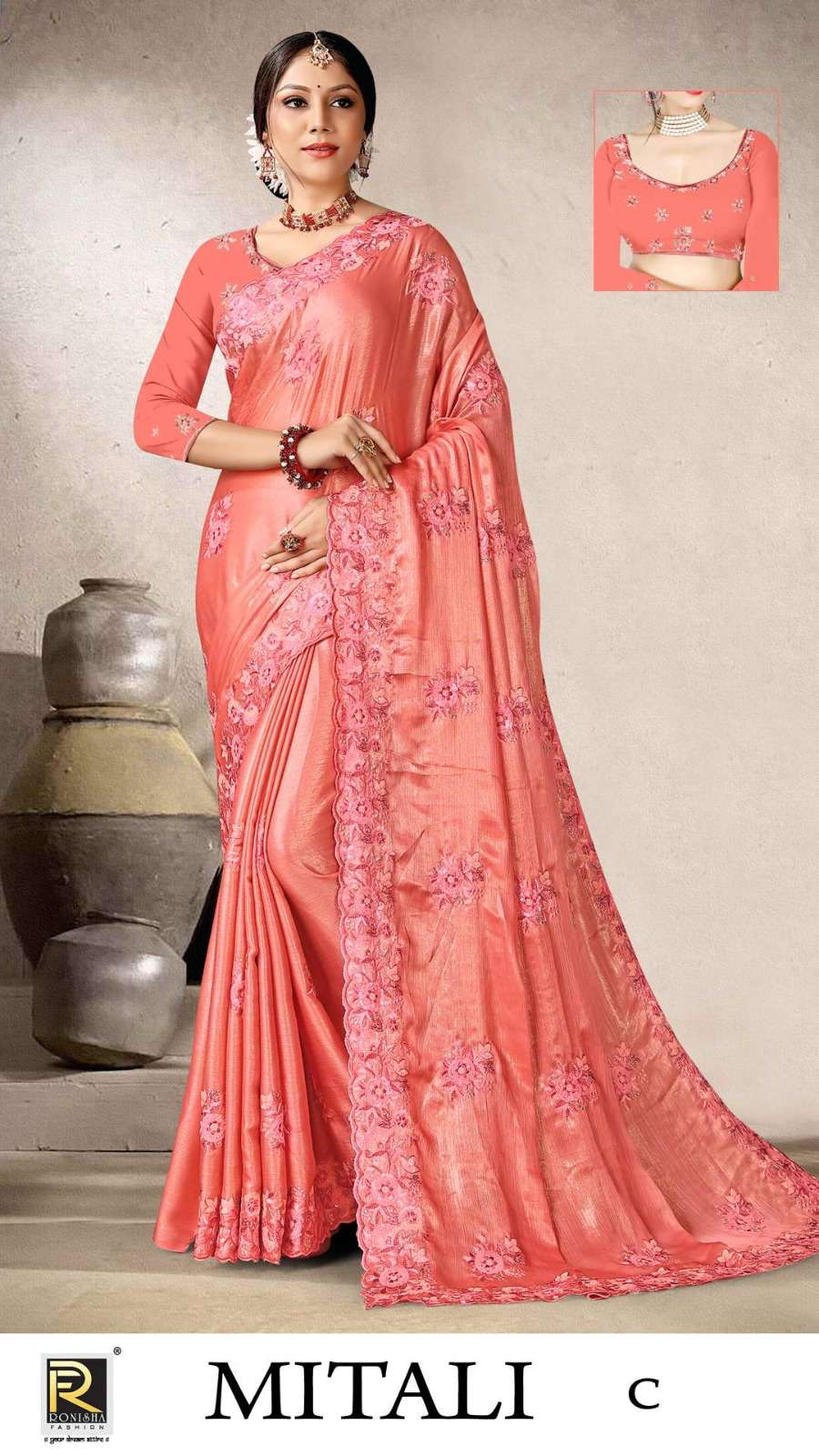 MITALI BY RANJNA SAREES  FANCY FABRICS EMBROIDERY WORK  DESIGNER SAREES COLLECTION