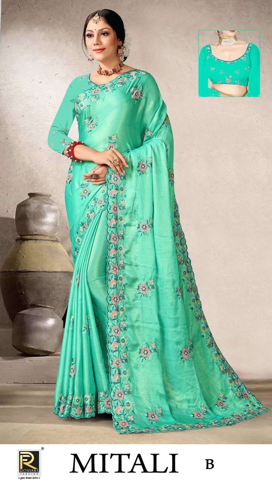MITALI BY RANJNA SAREES  FANCY FABRICS EMBROIDERY WORK  DESIGNER SAREES COLLECTION