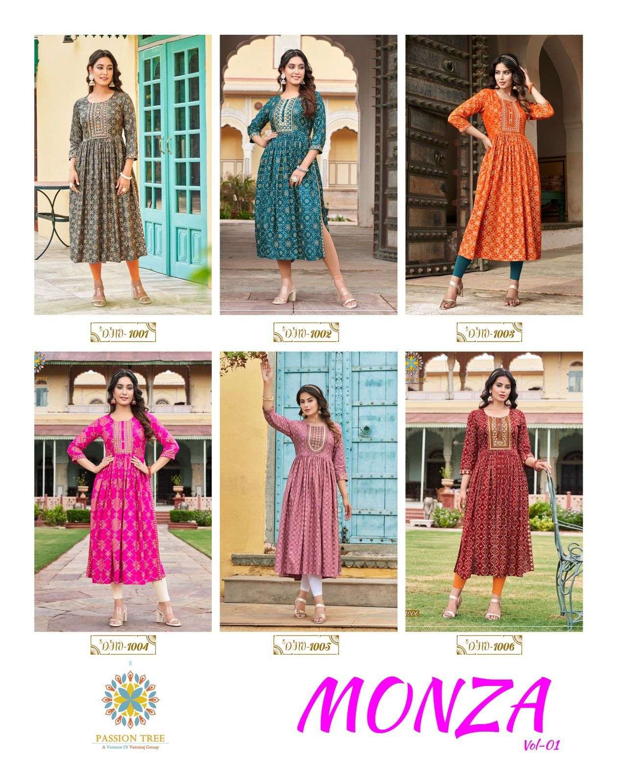 MONZA VOL.1 Nayra cut Embroidery Work Kurti Wholesale catalog