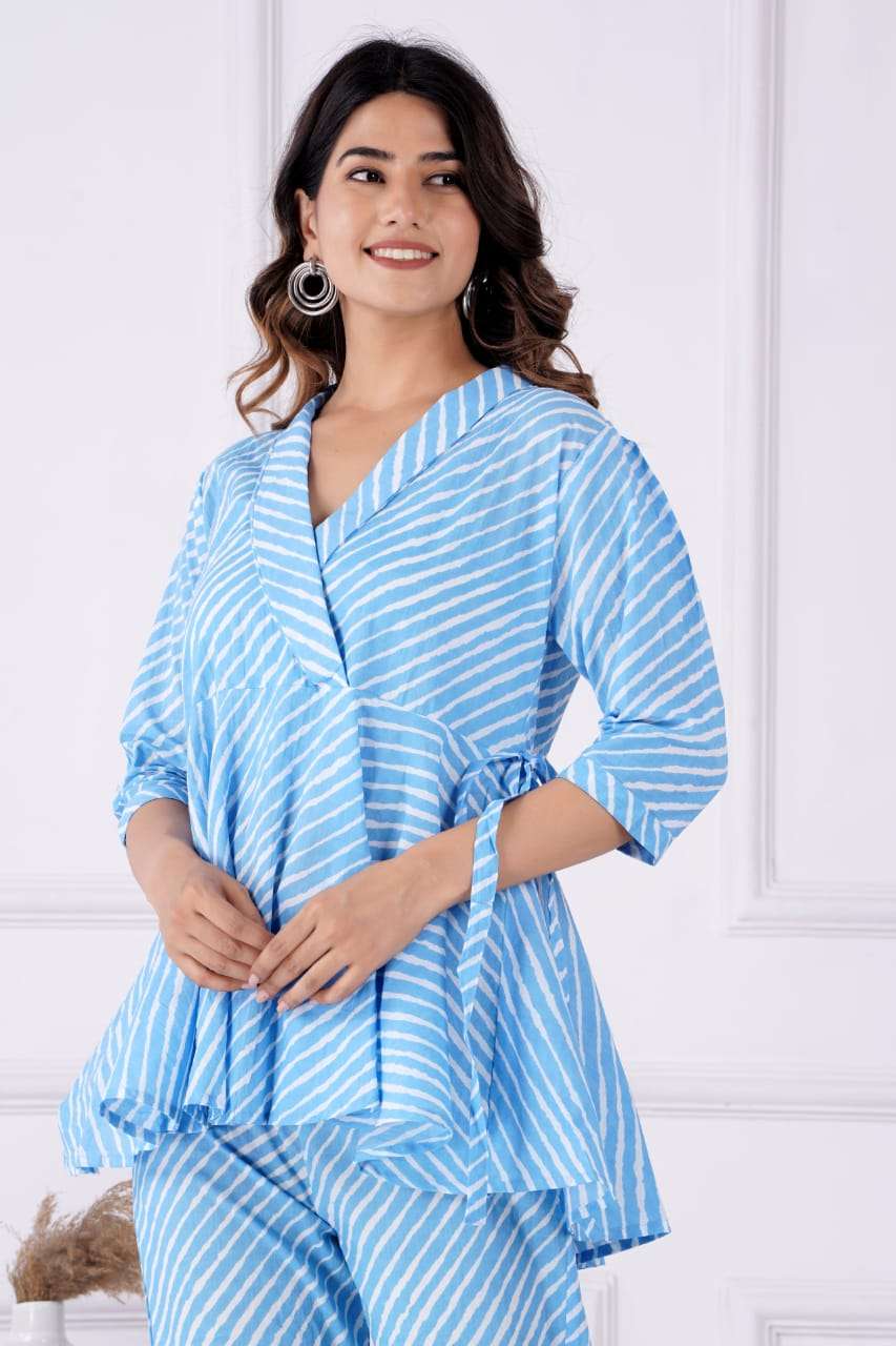 New Launch Co ord set Cotton Sky Blue Kurti Wholesale catalog 
