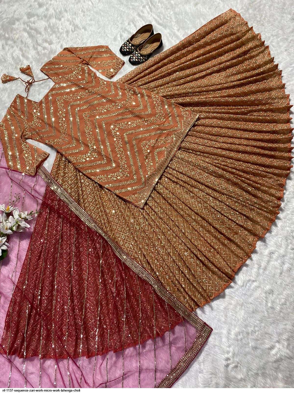 NF 1137 SEQUENCE ZARI WORK MICRO WORK LAHENGA CHOLI Wholesale catalog