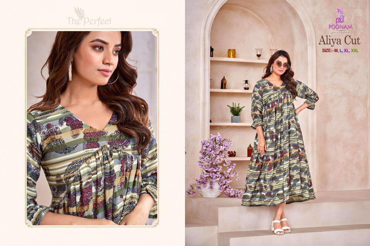 POONAM DESIGNER Aliya cut Kurti Wholesale catalog